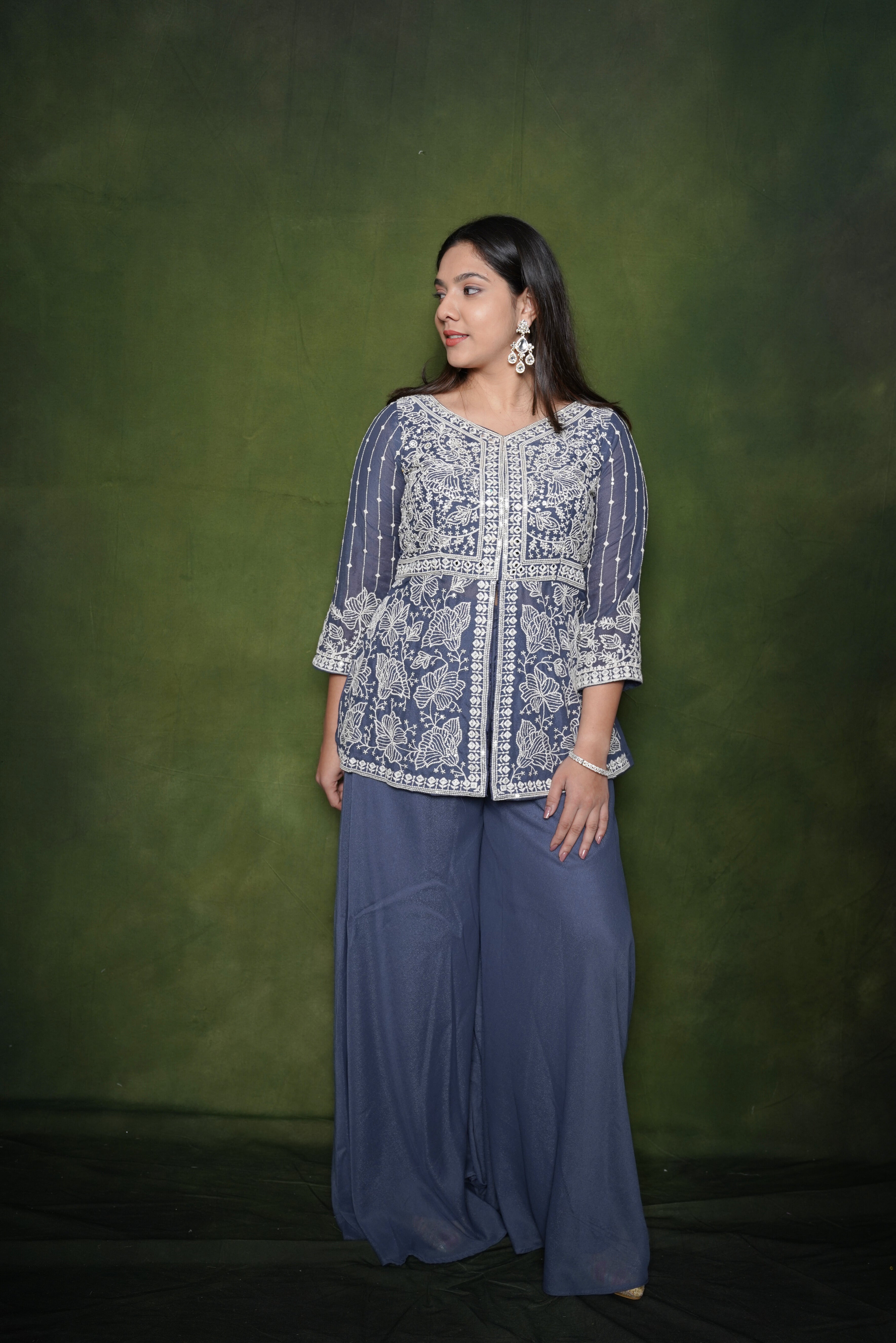 Embroidered Blue Crop Top Palazzo Set RAADVI