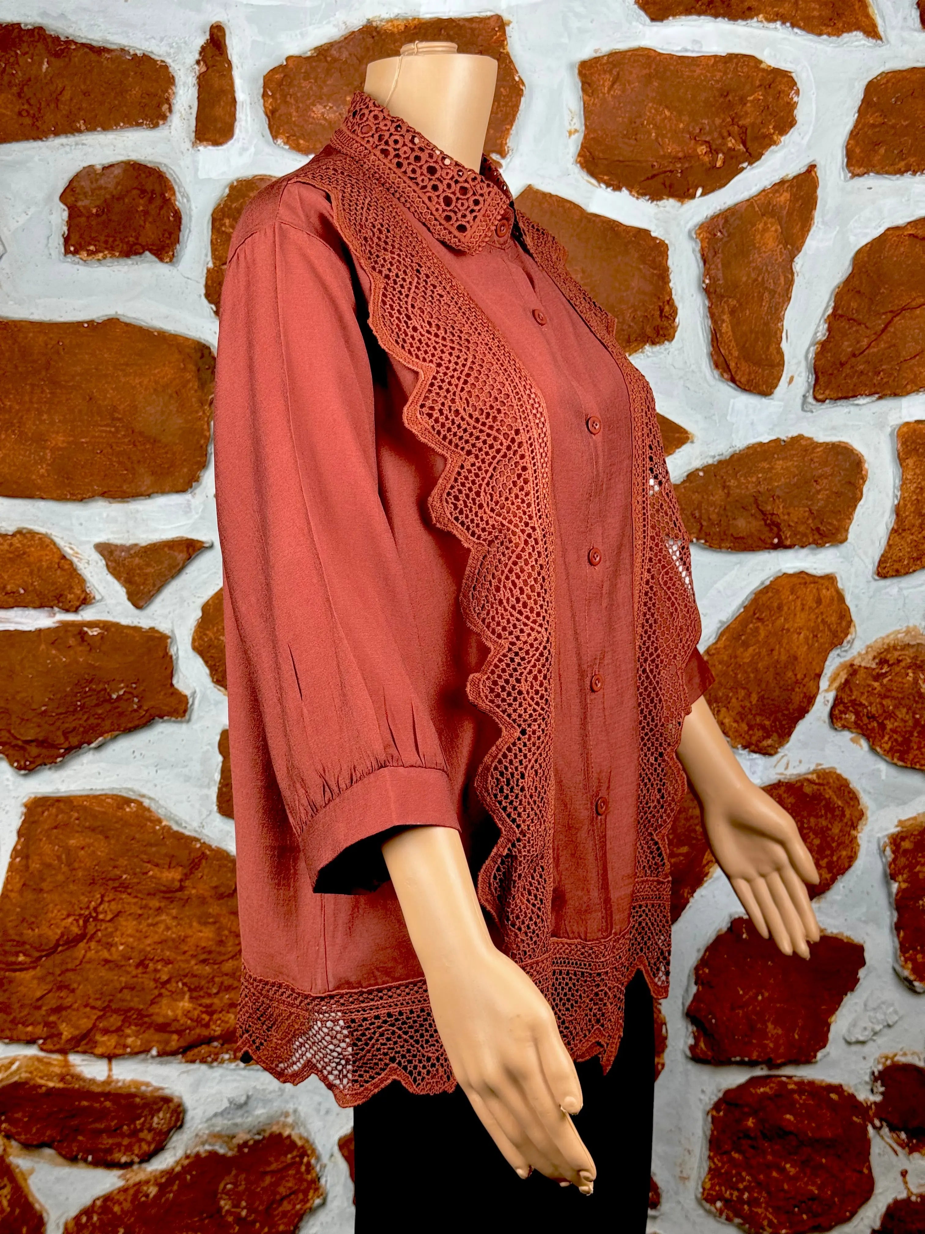 Rust Lace work Cotton Shirt RAADVI
