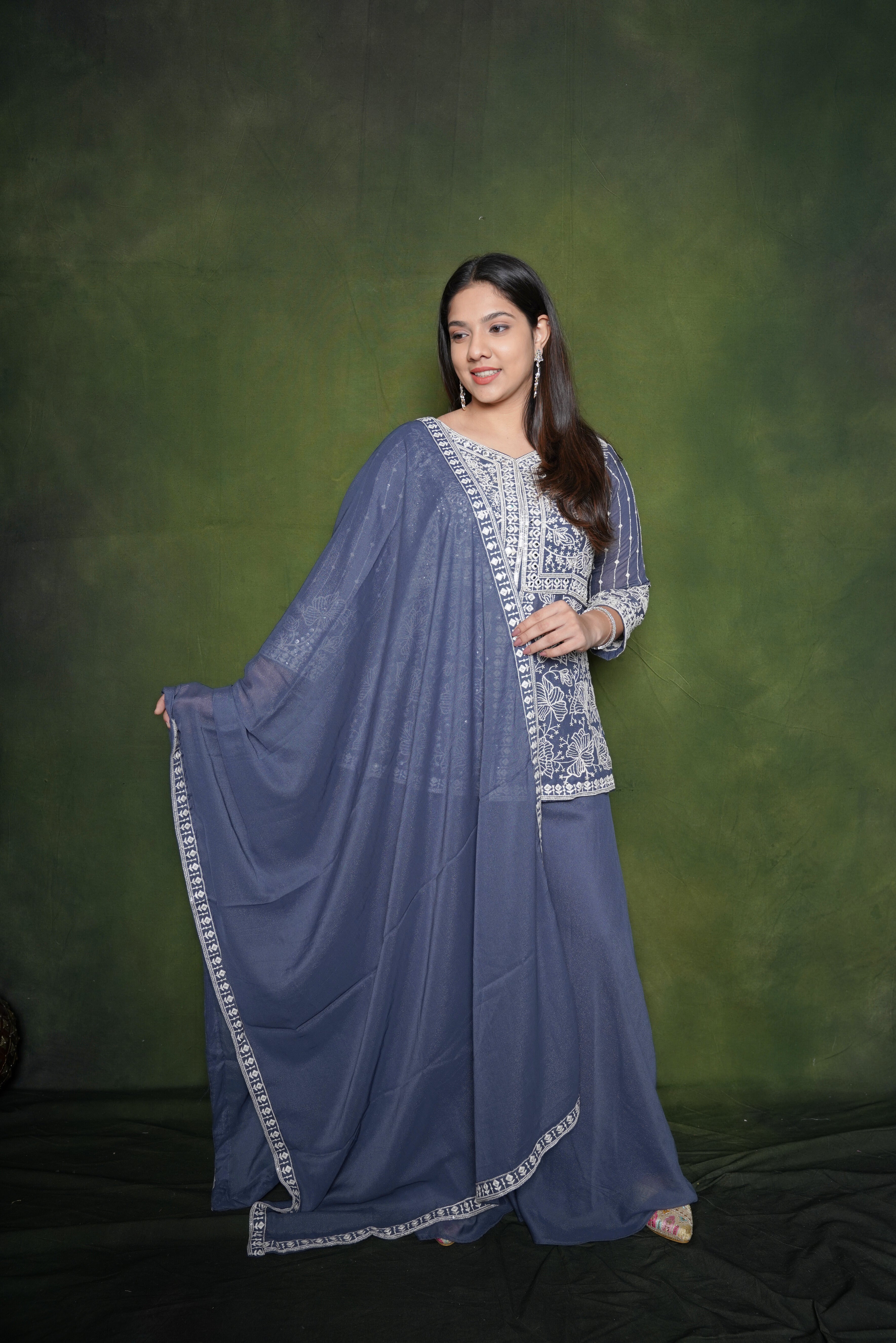 Embroidered Blue Crop Top Palazzo Set RAADVI