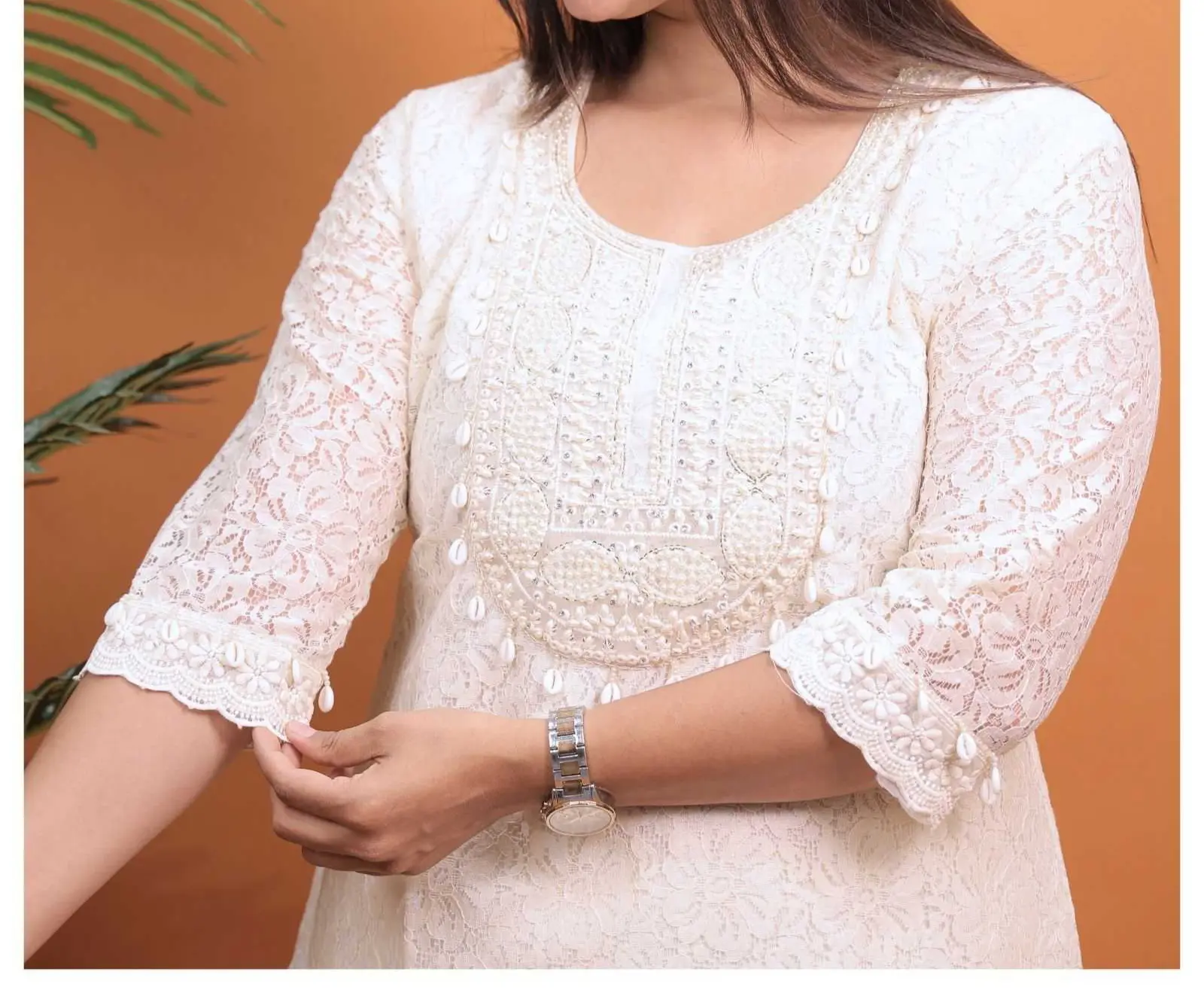 Off White Net Pure Cotton Kurta Set RAADVI