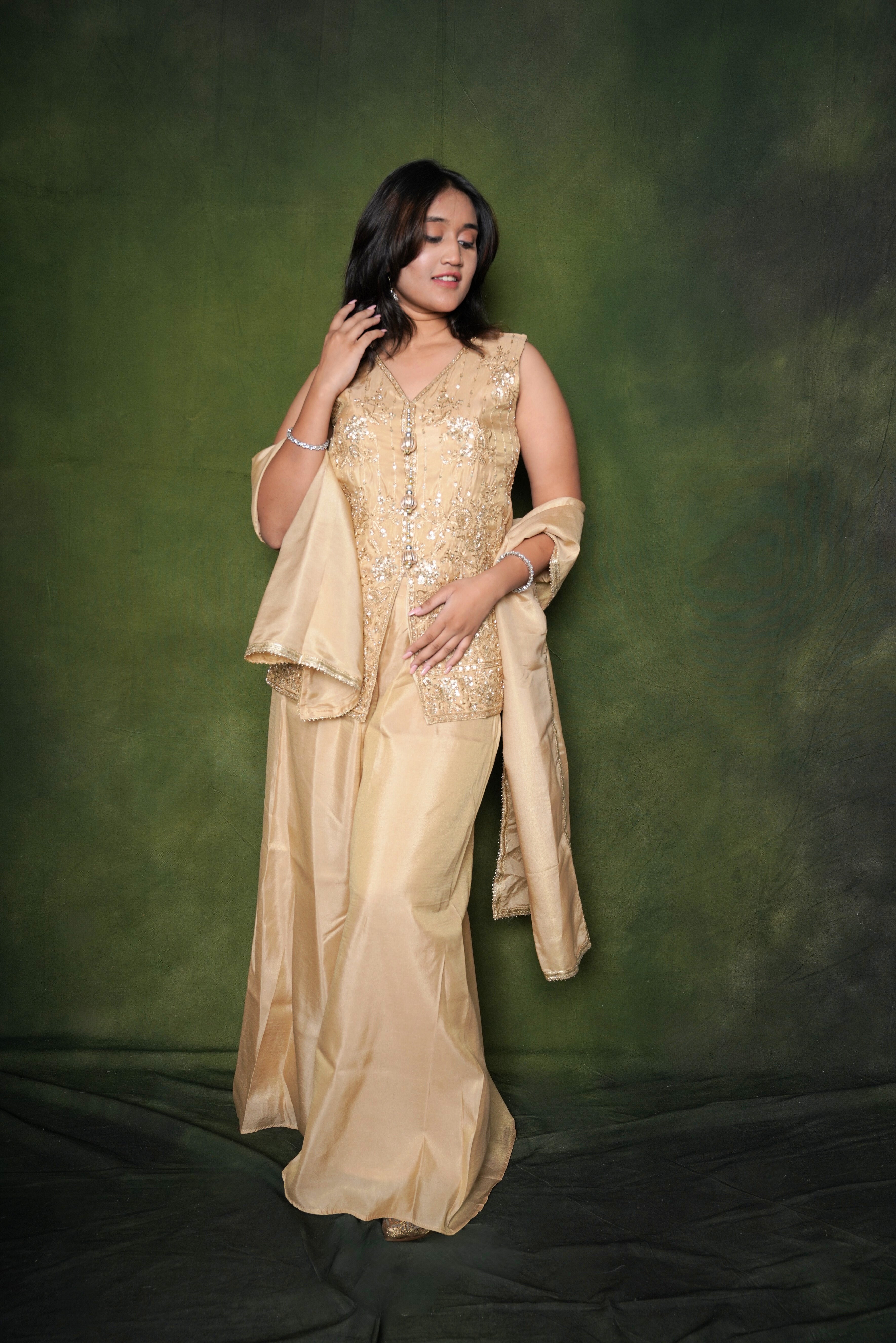 Embroidered Golden Palazzo Suit Set RAADVI