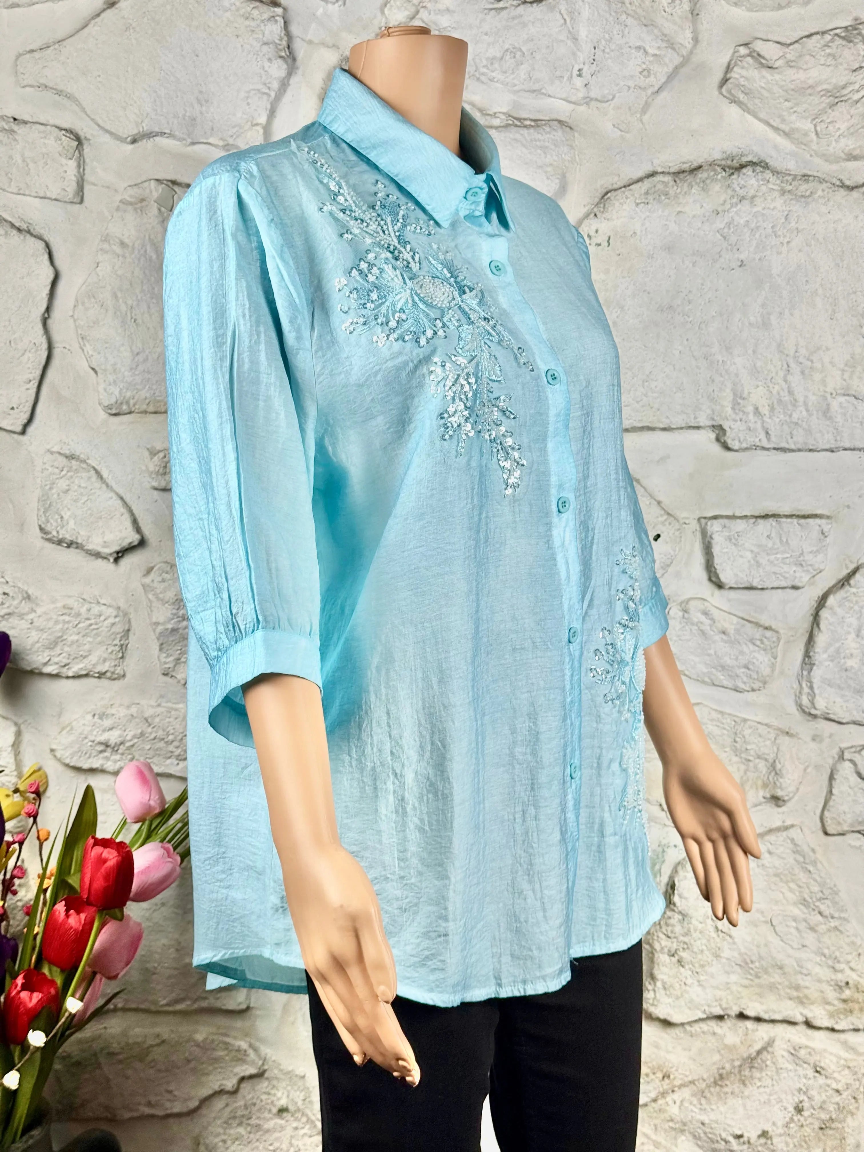 Pastel Blue Muslin Top - Embellished RAADVI