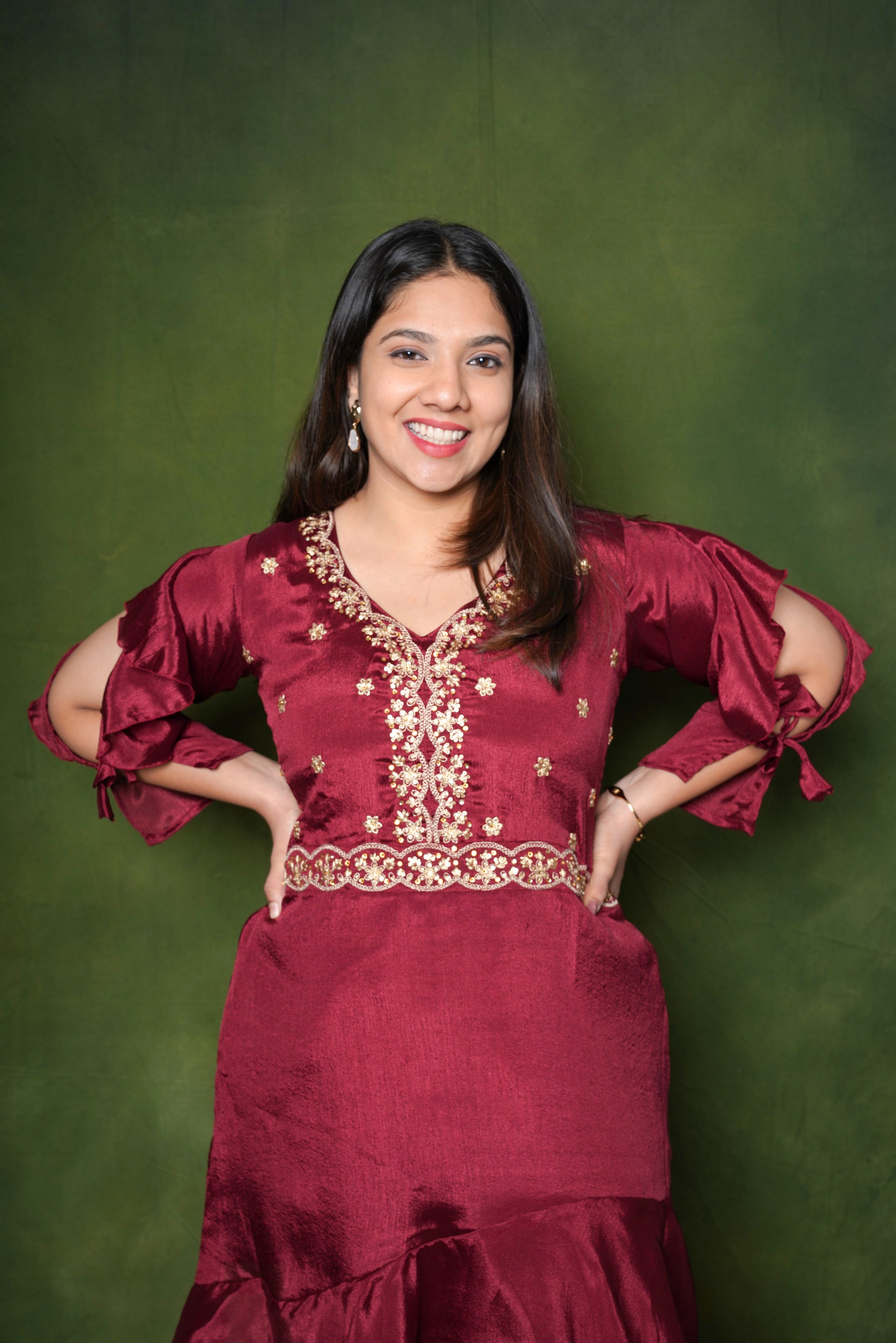 Brick Red Embroidered Co-Ord Set RAADVI