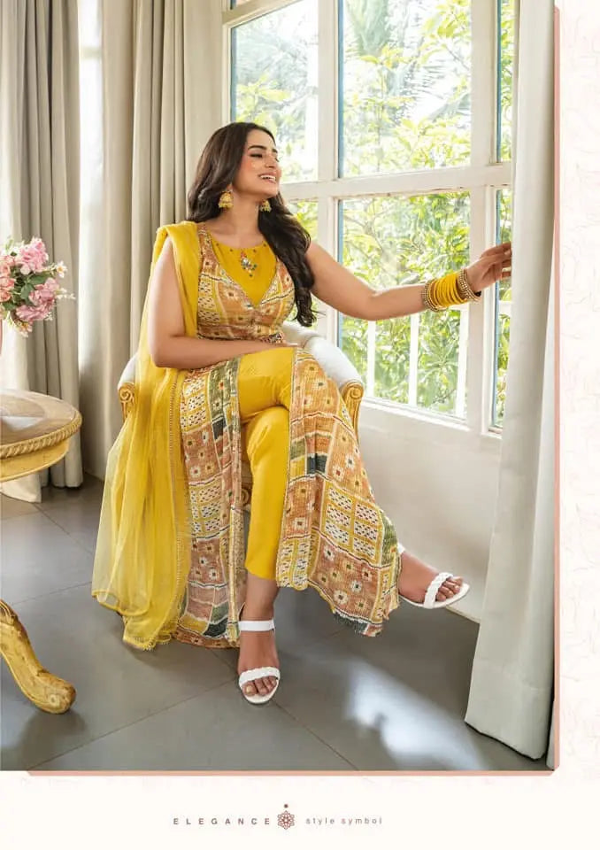 Pure Georgette Nyra Multicolor Pleated Suit Set RAADVI