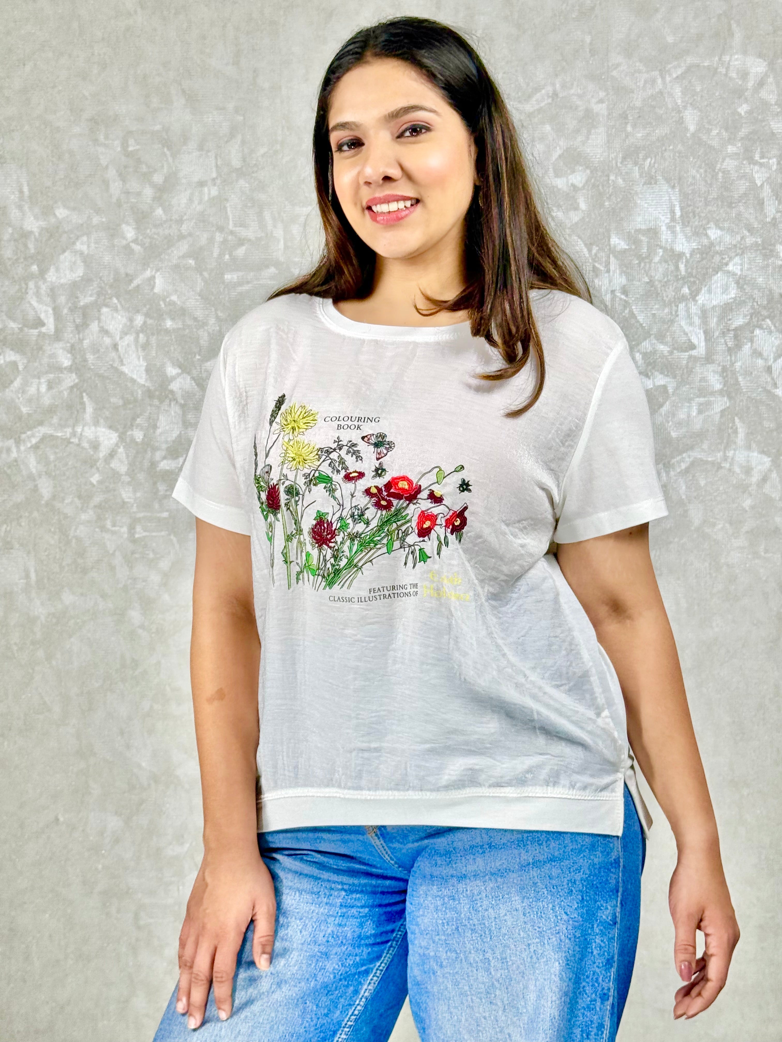 White Floral Print T-shirt RAADVI