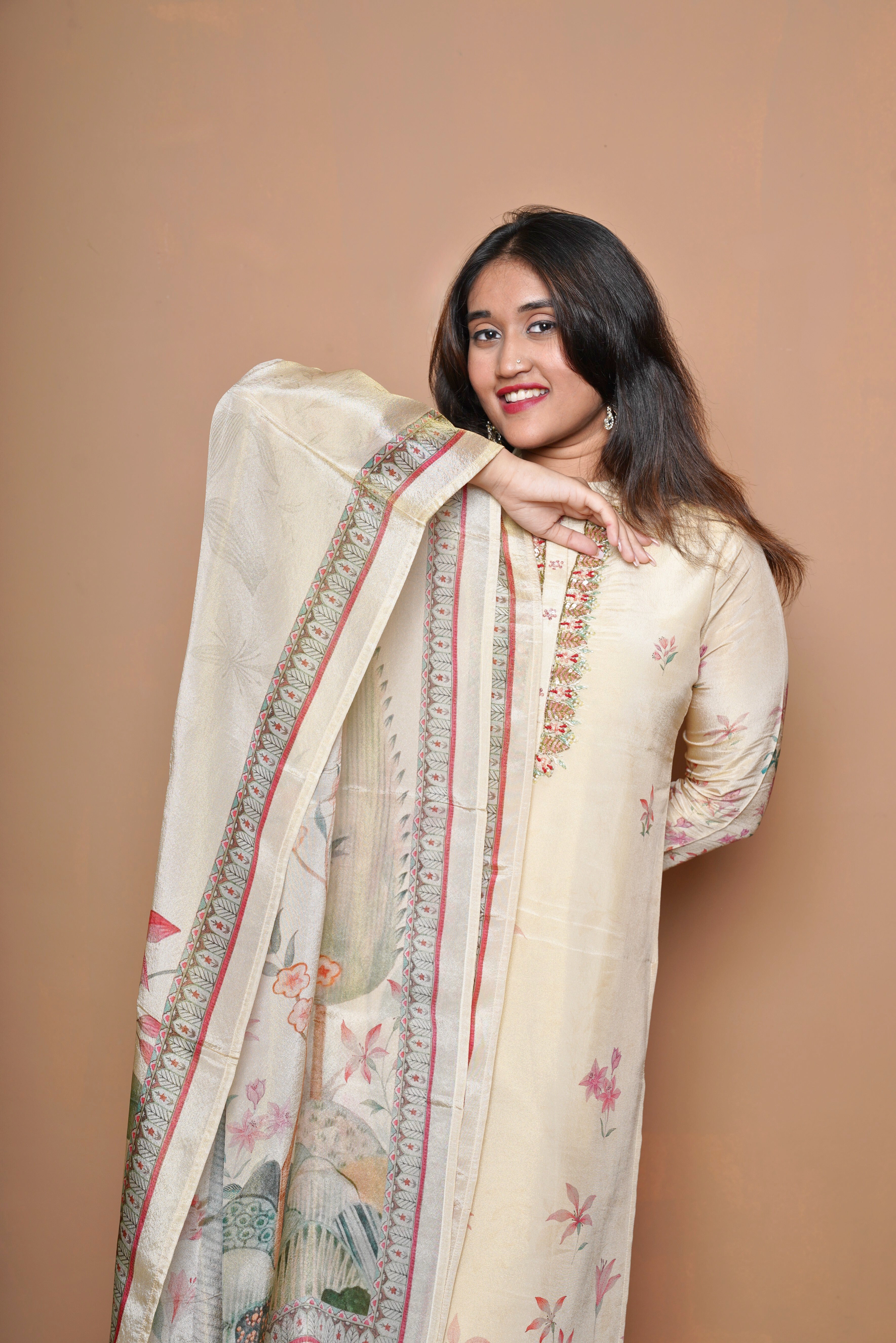 Pure Shimmer Silk Beige Suit RAADVI