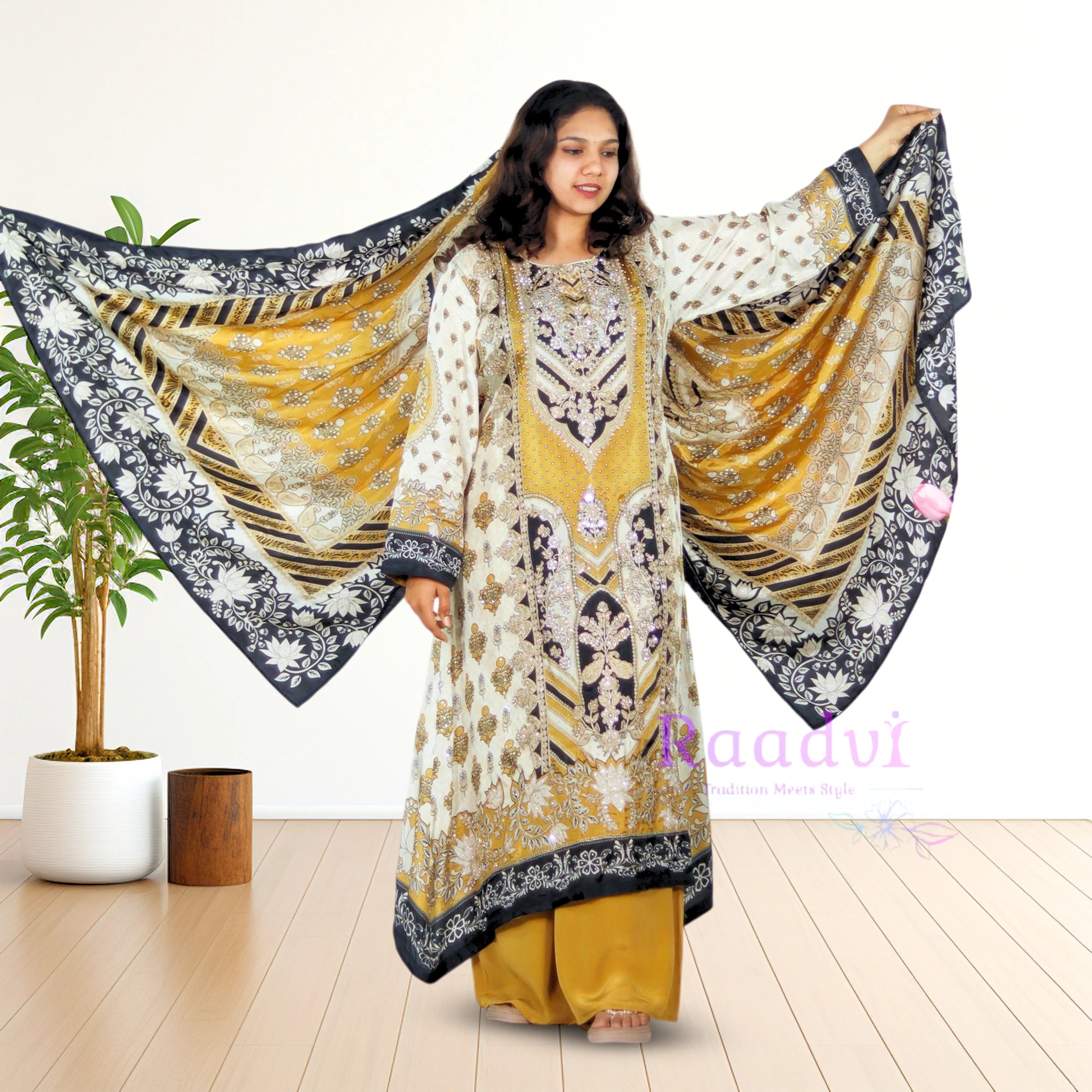 Embellished Gucci Digital Print Pure Crepe Suit RAADVI