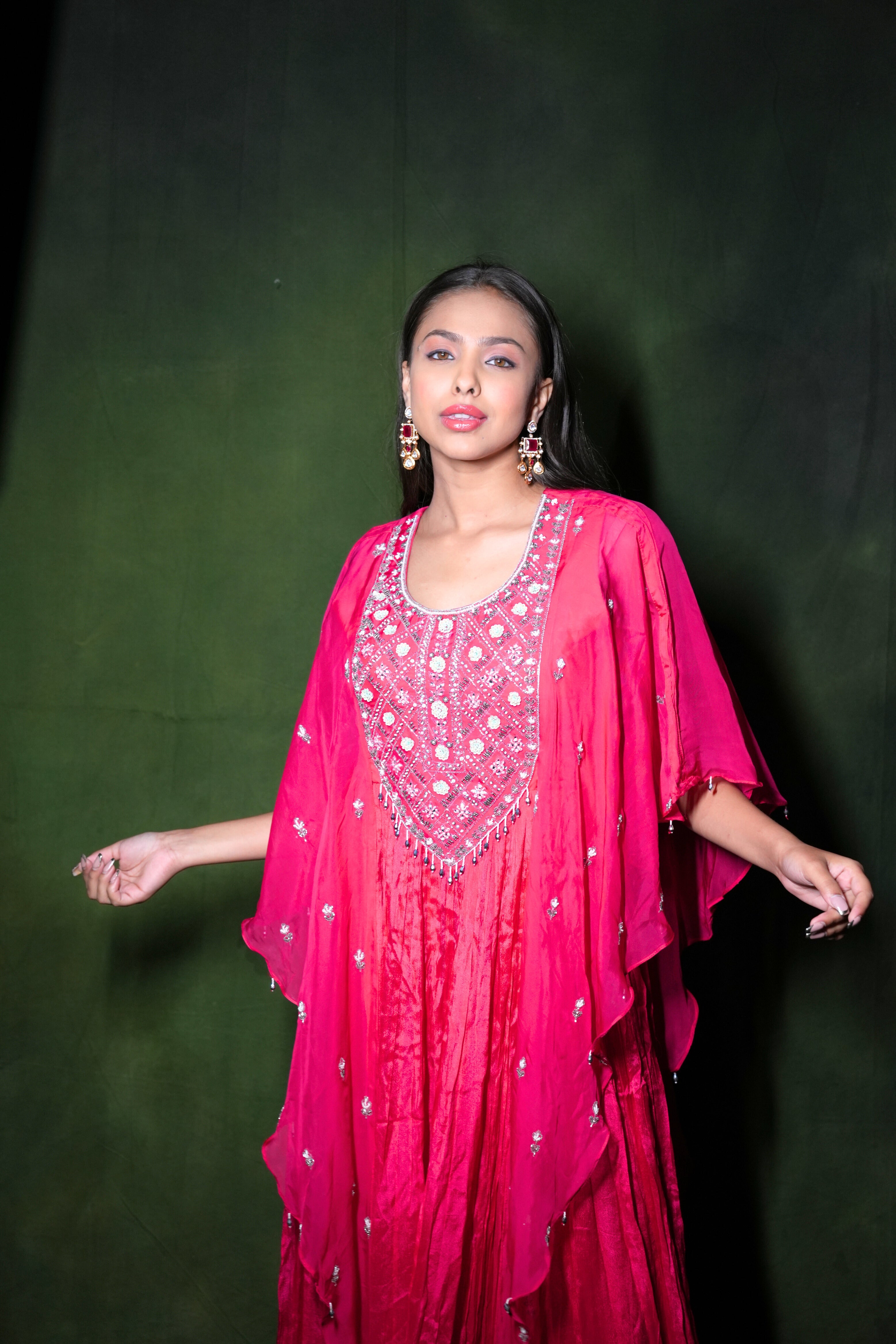 Pink Embellished Pure Chiffon Kaftan Dress RAADVI