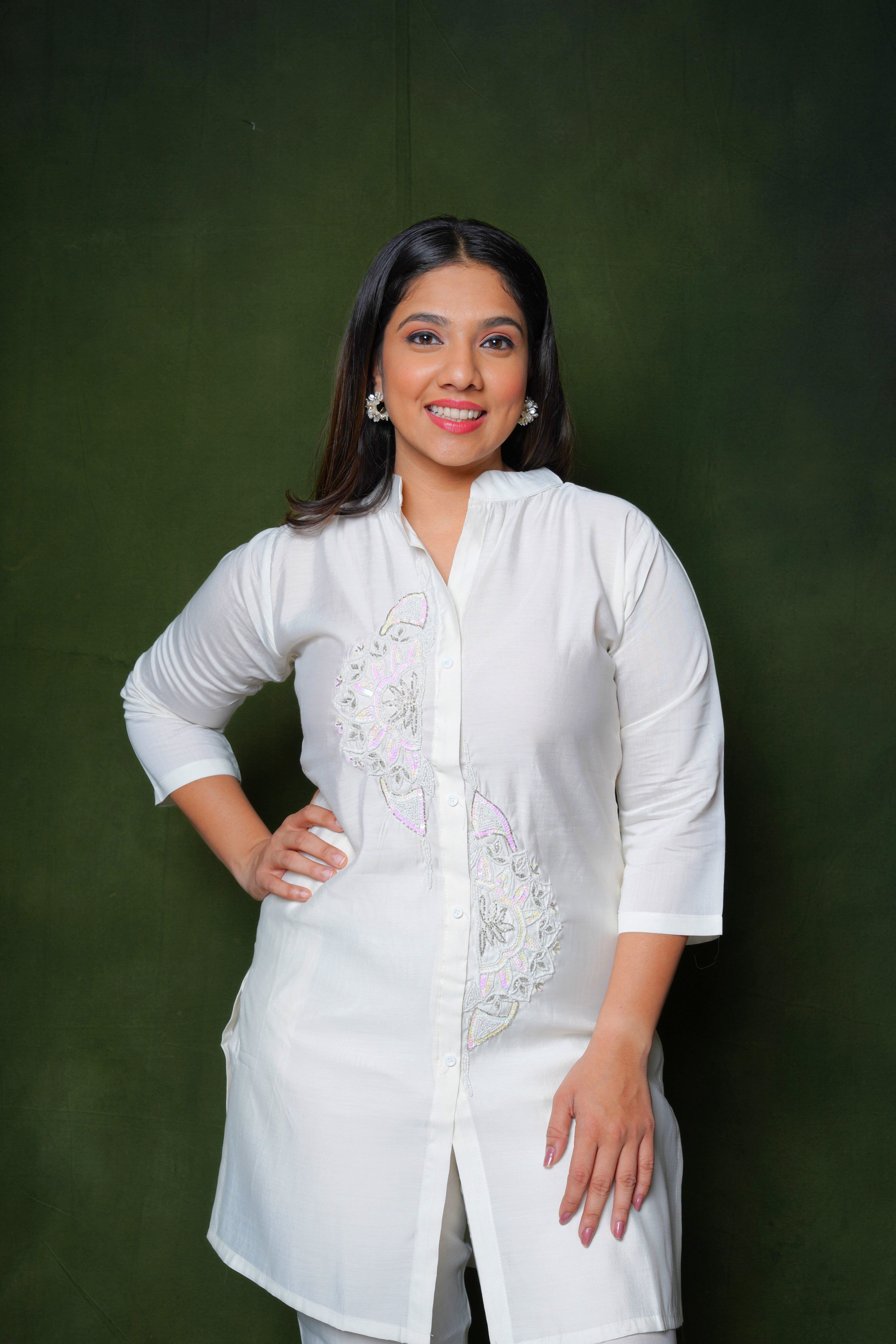 Floral White Silk Co-ord Set RAADVI