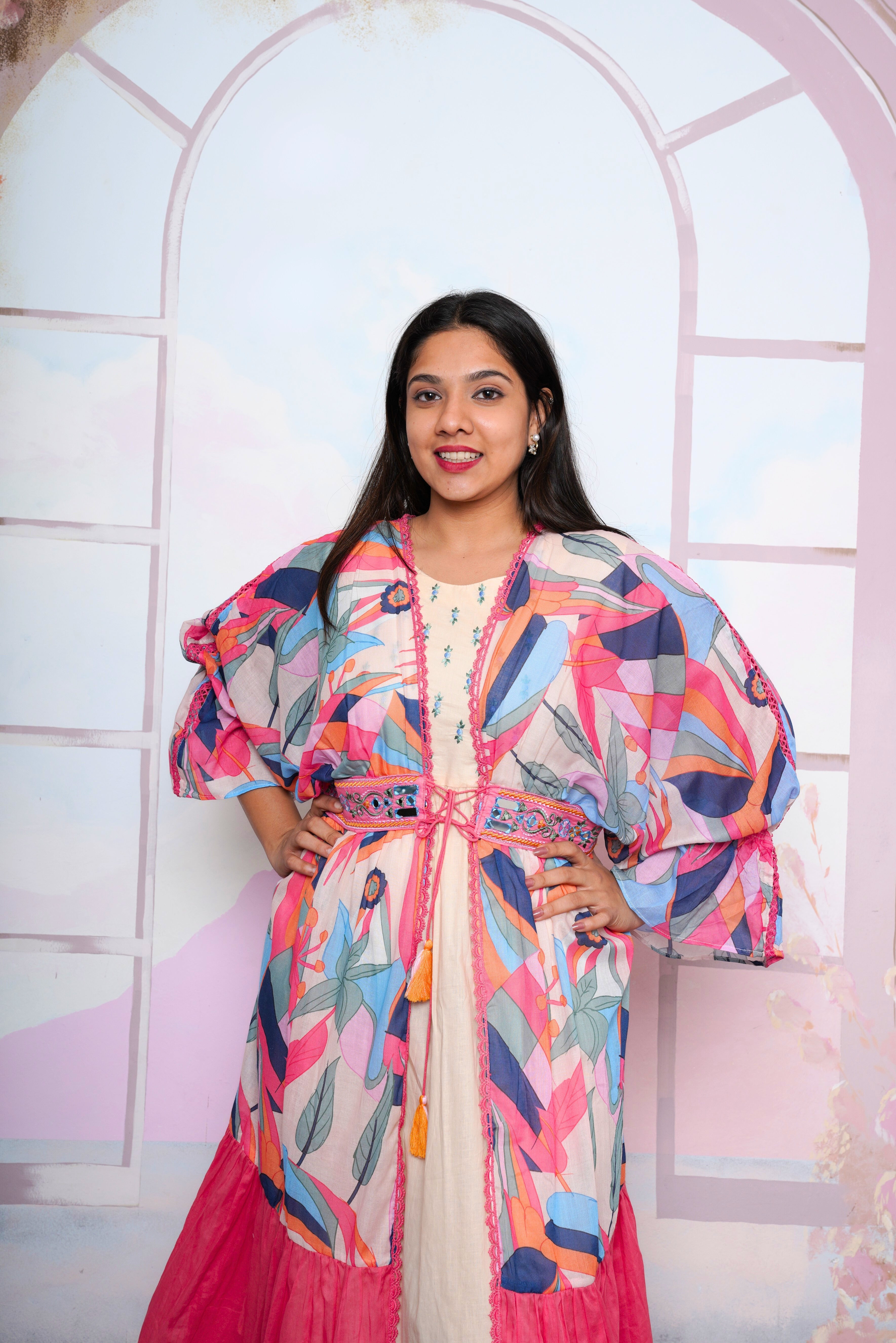 Embellished Pink Mul Cotton Dress RAADVI