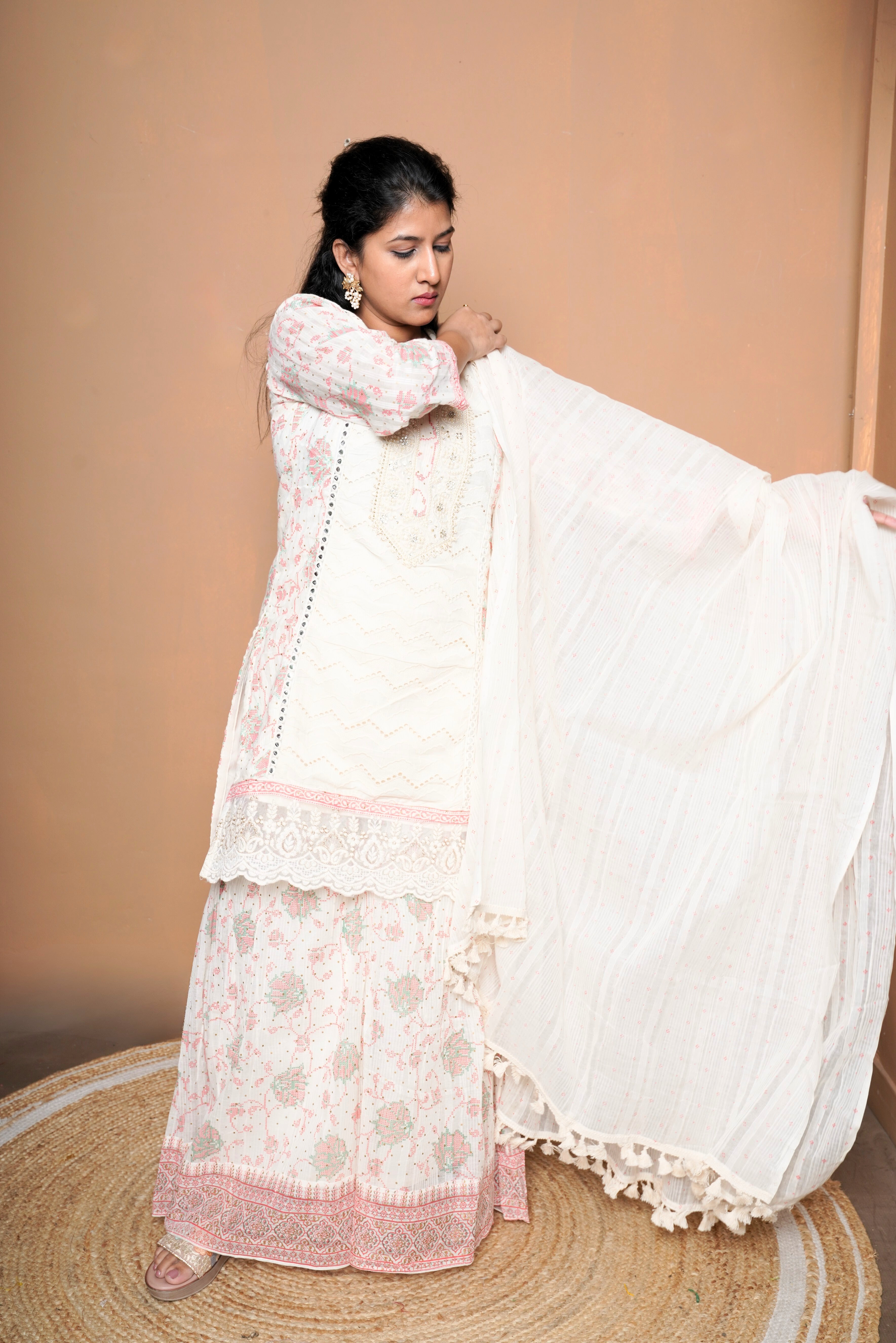 Embellished Pink Pure Cotton Kurta Palazzo Suit RAADVI