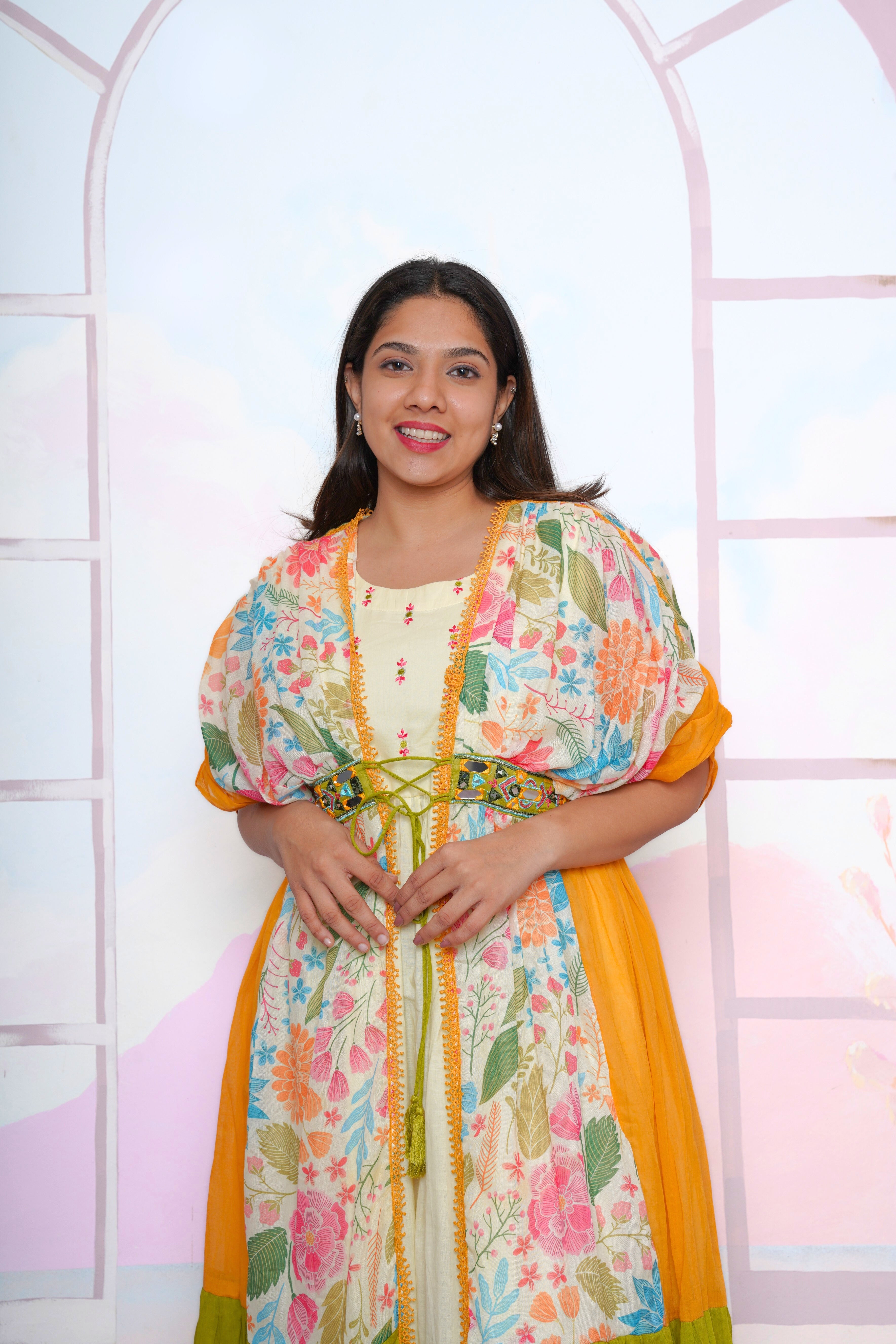 Embellished Green Mul Cotton Dress RAADVI