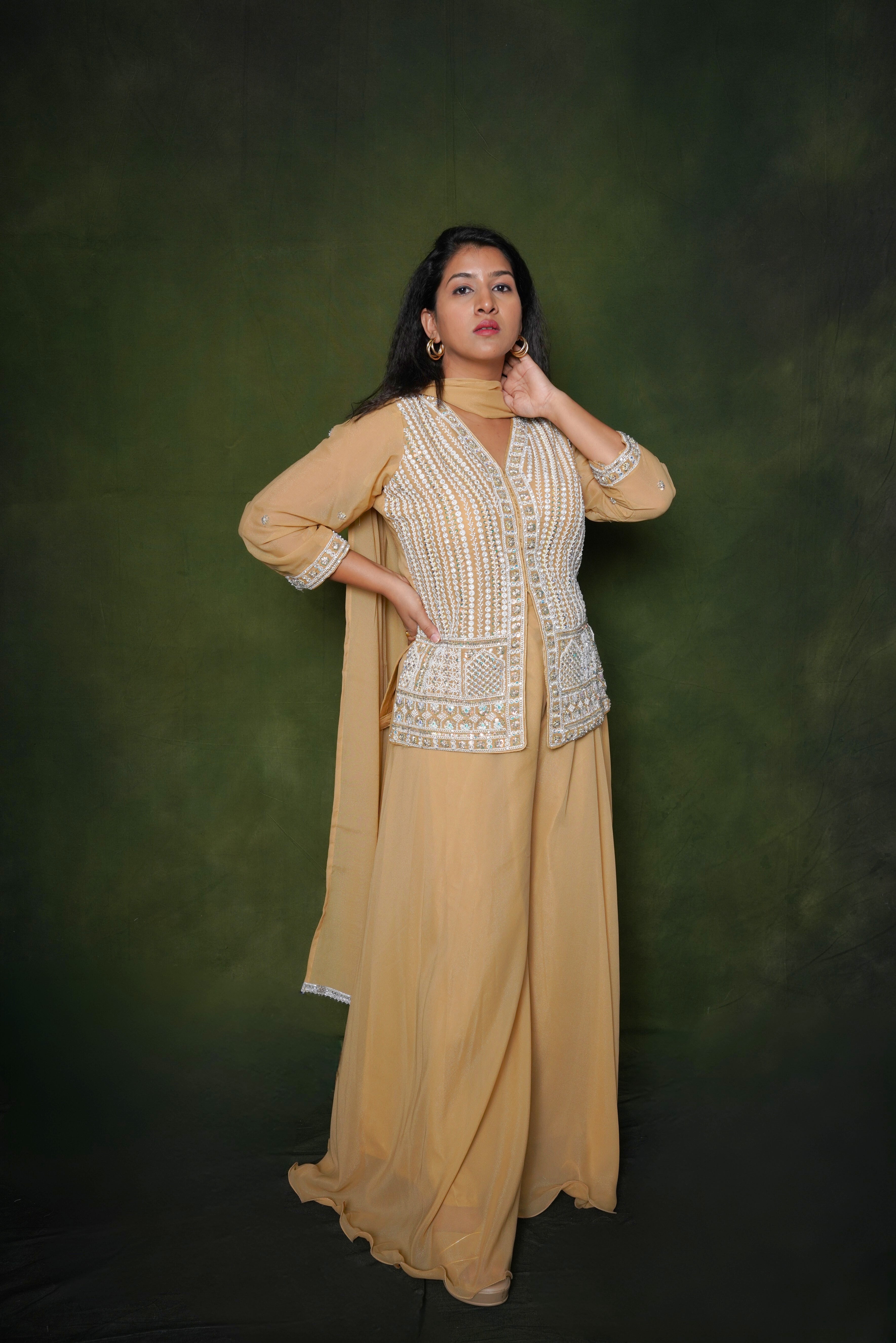 Embellished Light Yellow Top Palazzo Set RAADVI