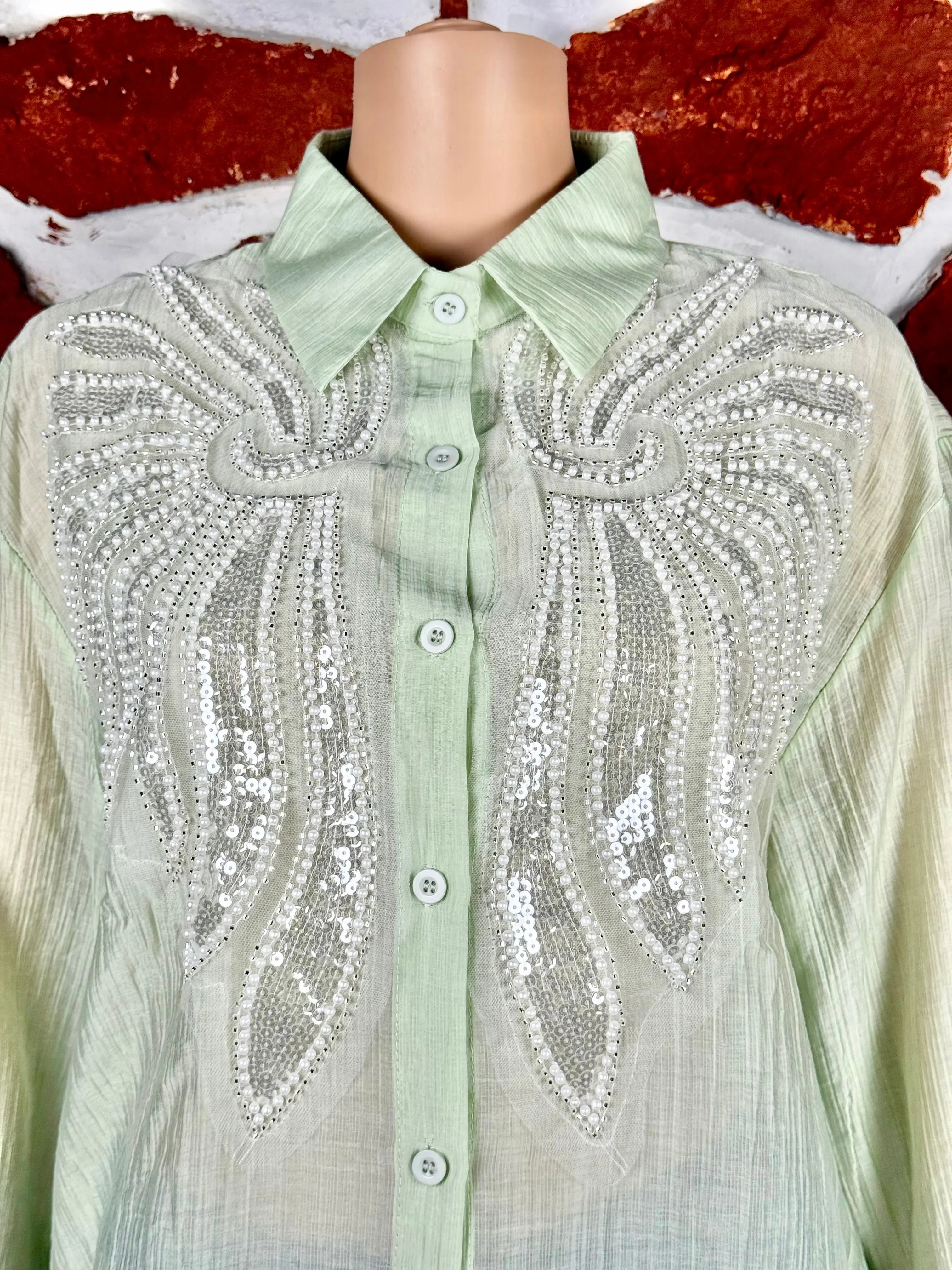 Light Green Top - Pure Muslin Embellished RAADVI