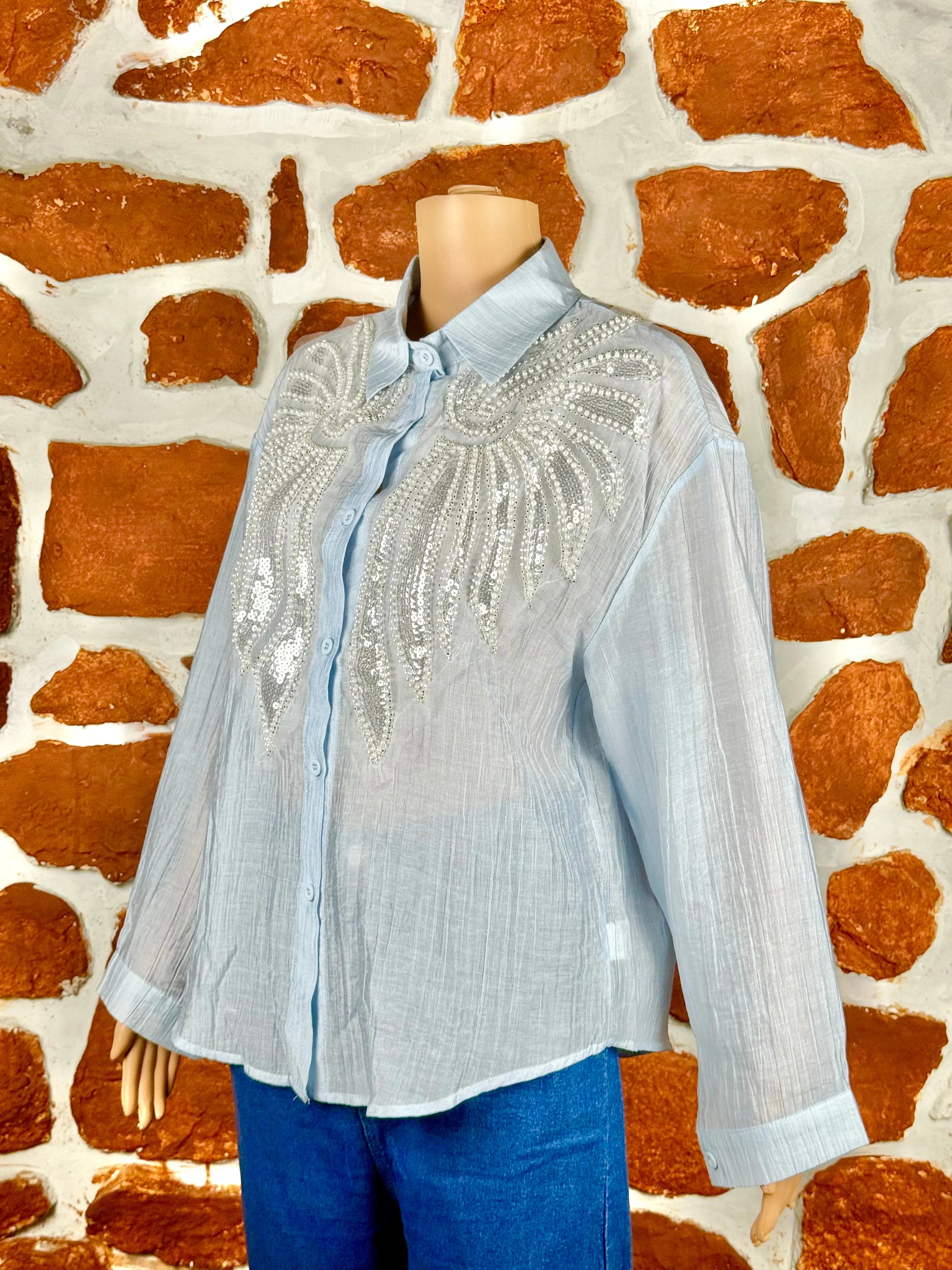 Light Blue Top - Pure Muslin Embellished RAADVI