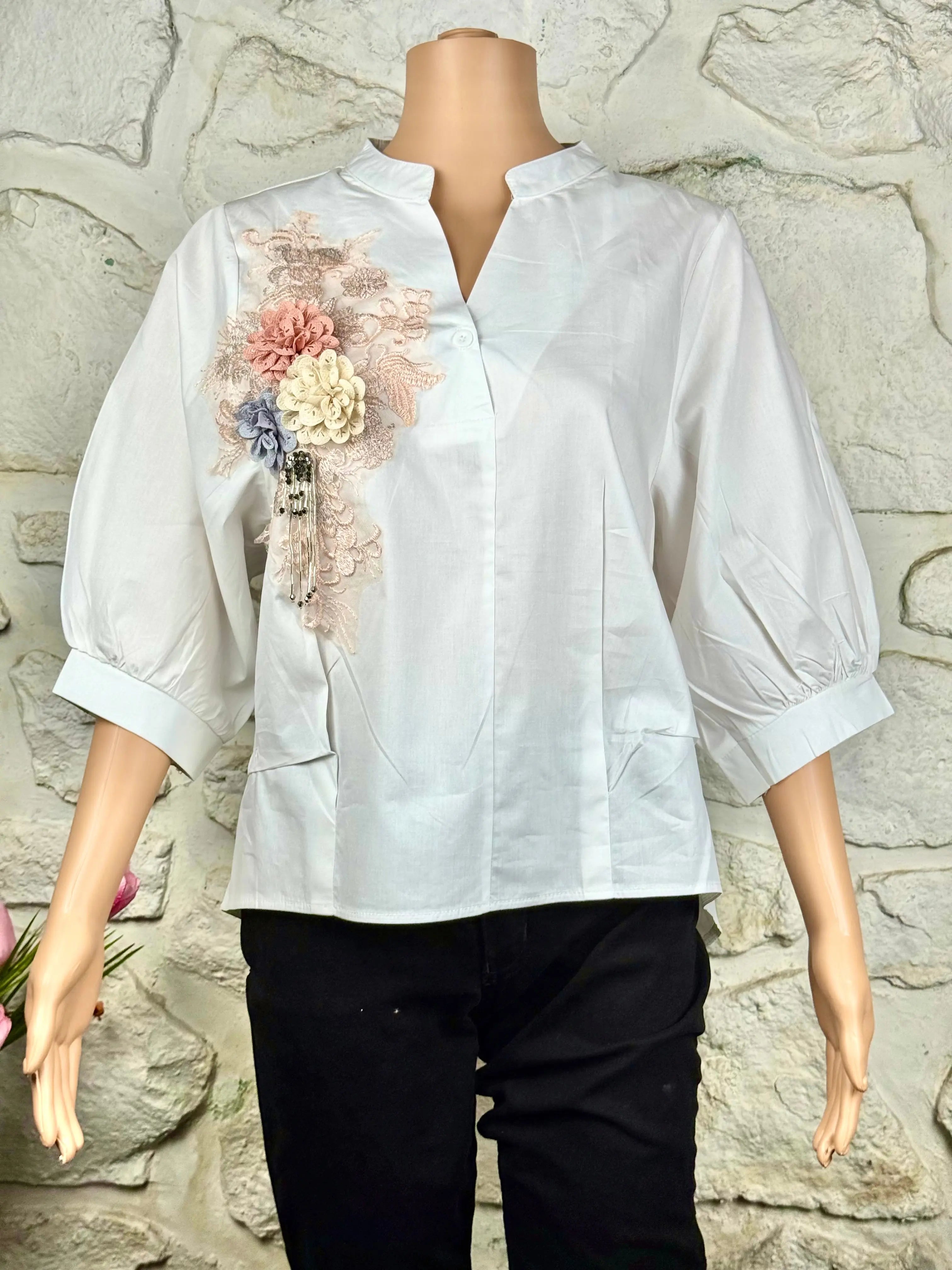 3D Floral White Top - Embroidered RAADVI
