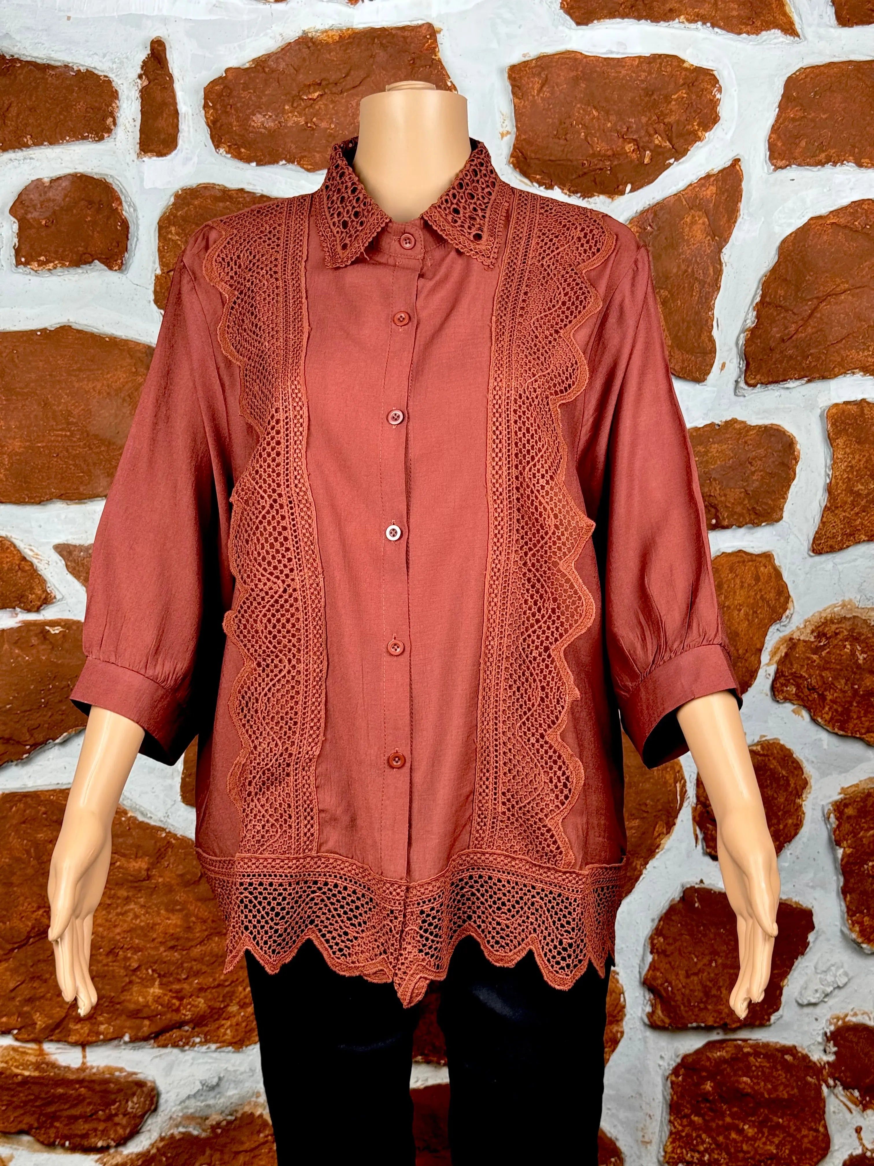 Rust Lace work Cotton Shirt RAADVI