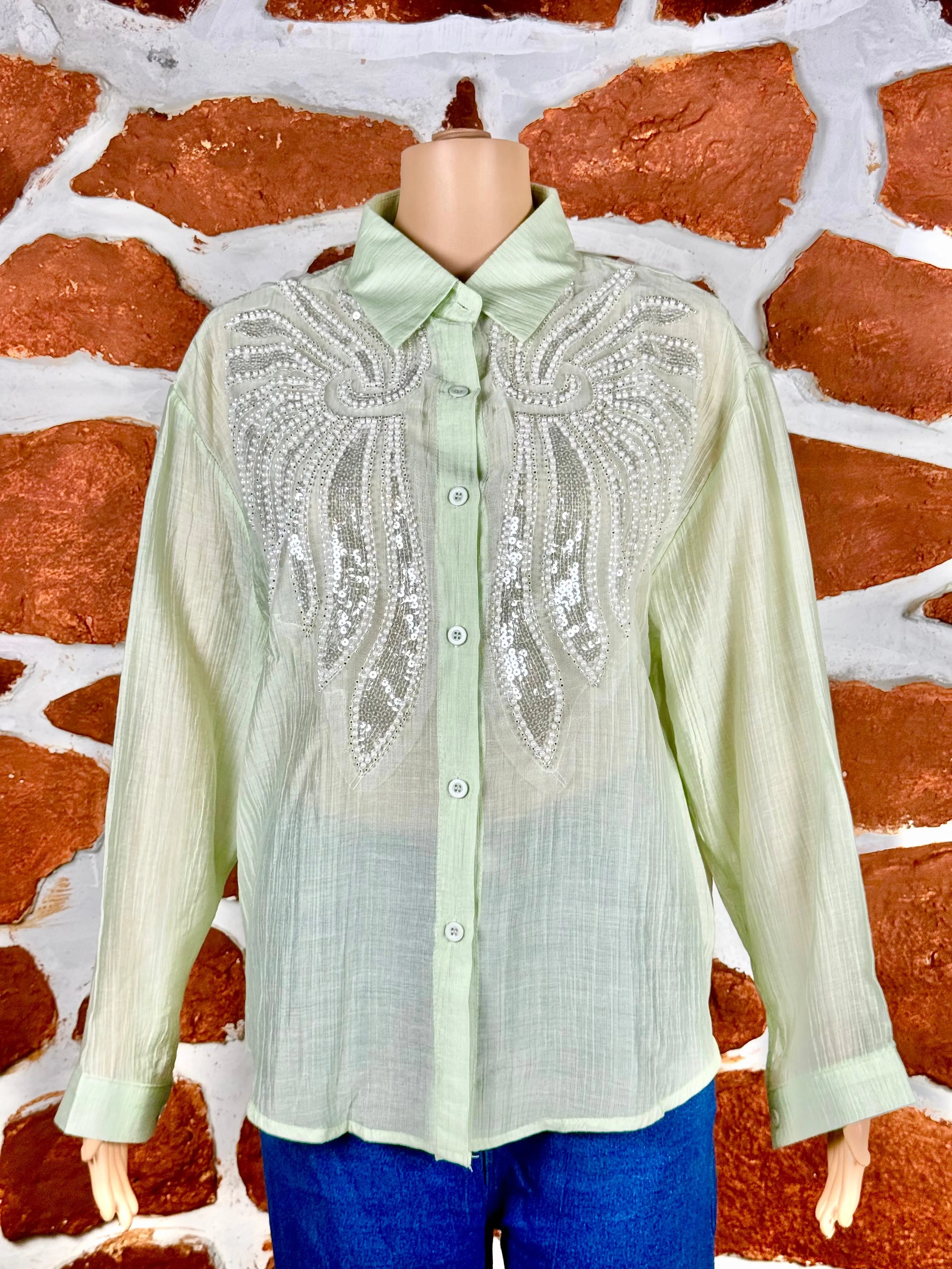 Light Green Top - Pure Muslin Embellished RAADVI