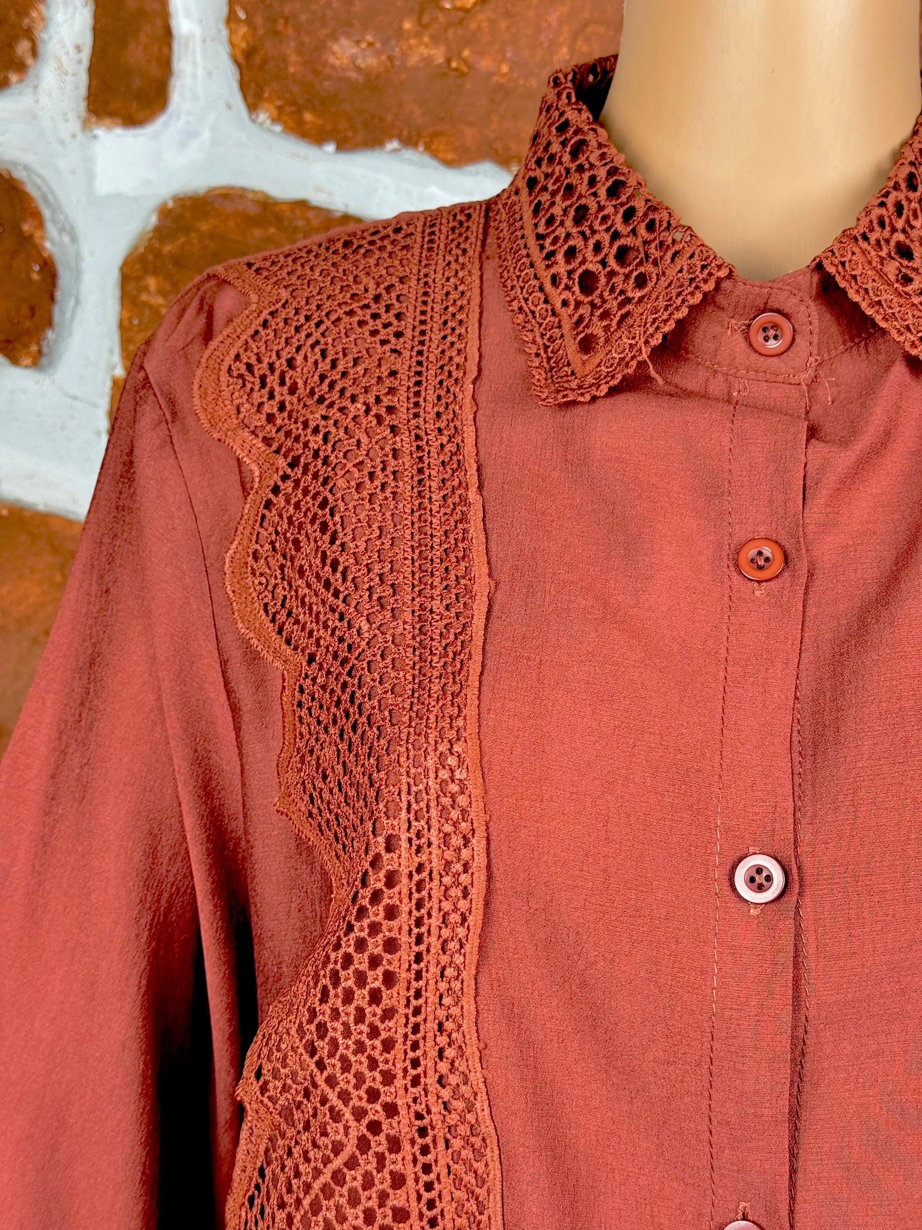 Rust Lace work Cotton Shirt RAADVI
