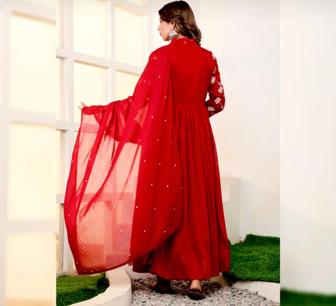 Red & Pink Embroidered Mul Cotton Suit Set RAADVI