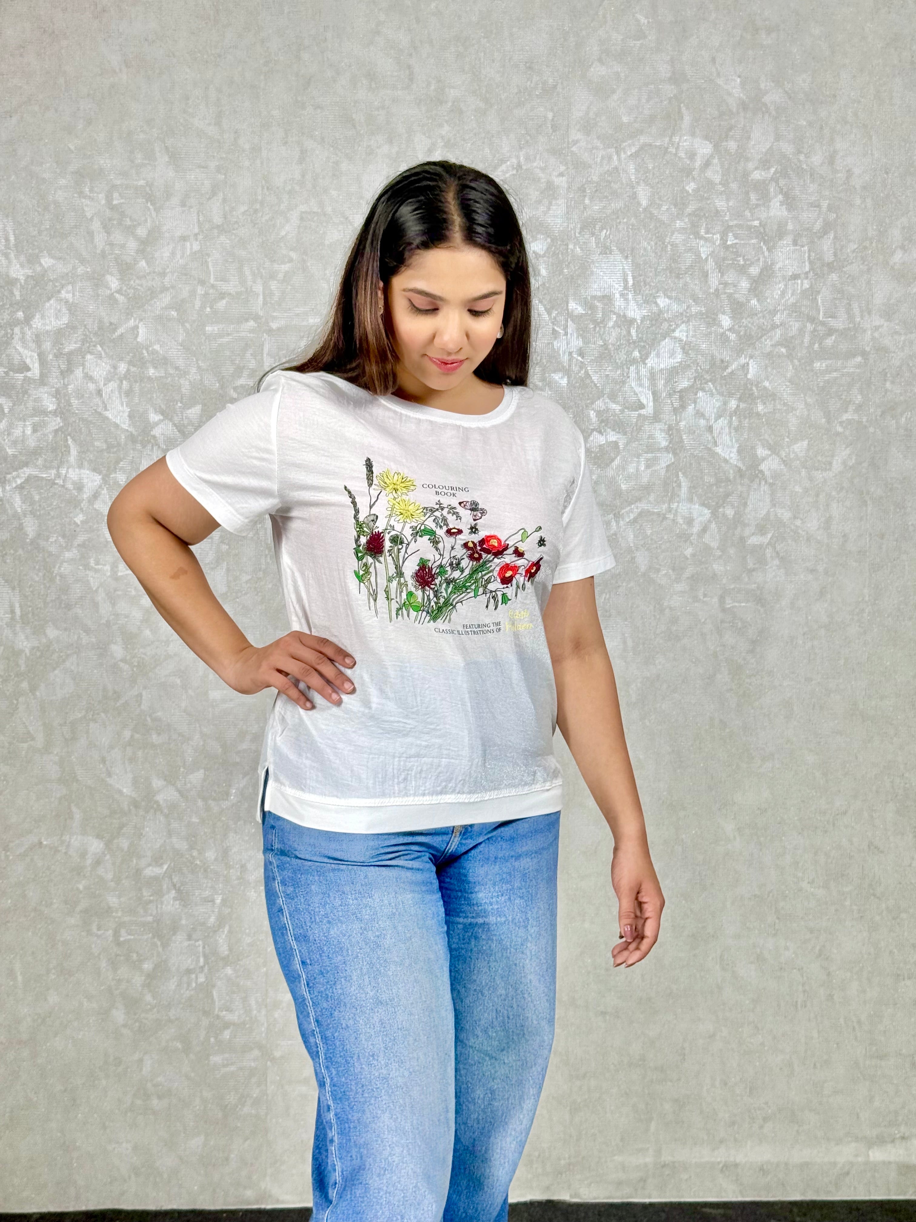White Floral Print T-shirt RAADVI