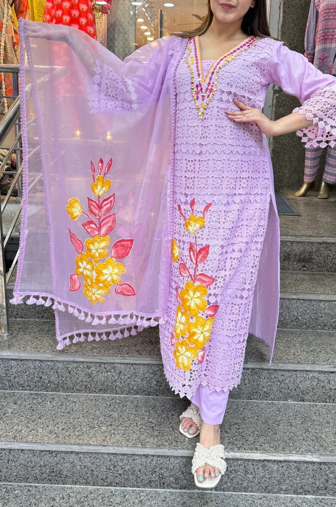 Crochet Floral Lavender Suit RAADVI