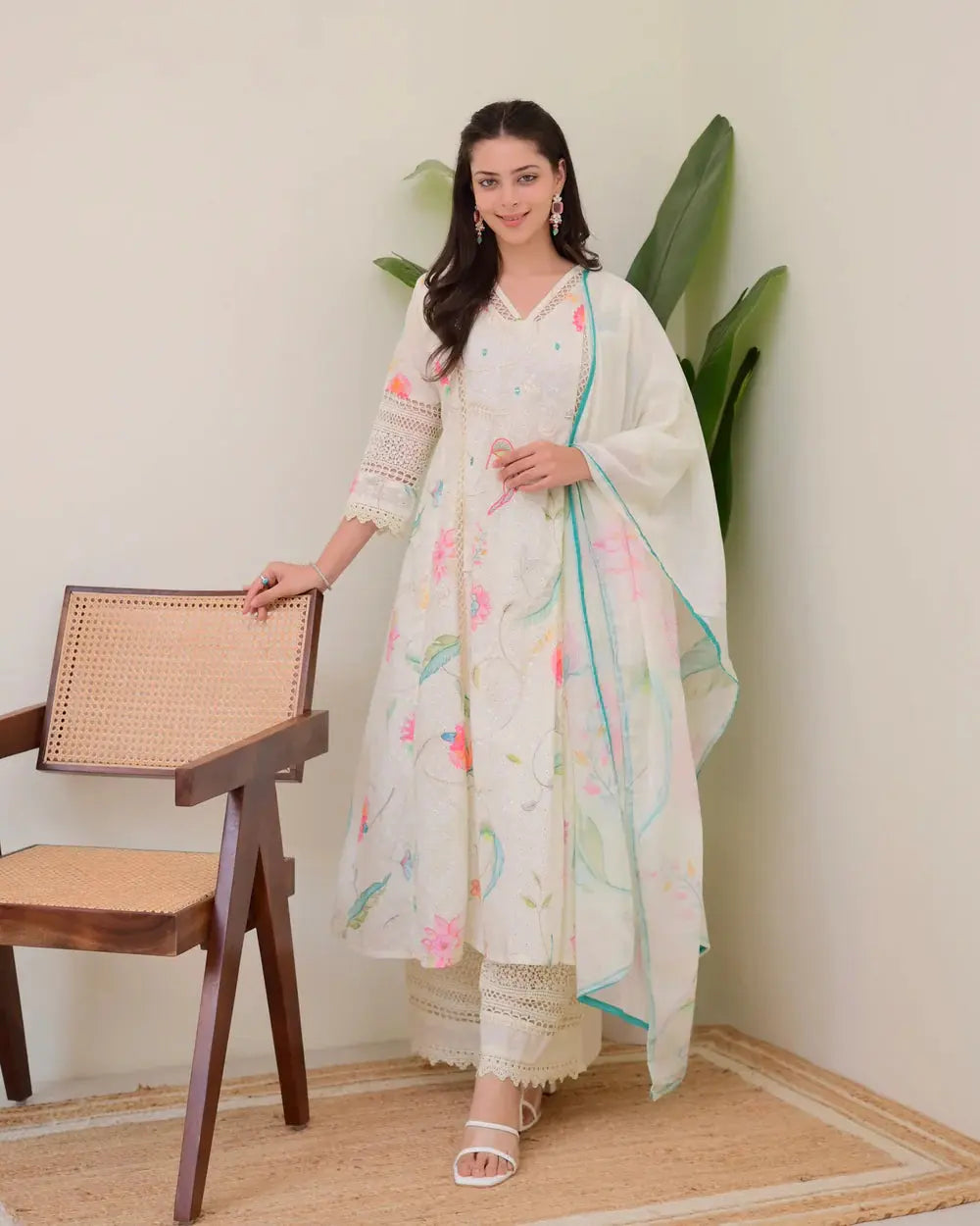 Pearl Blossom Schiffli Floral Suit RAADVI