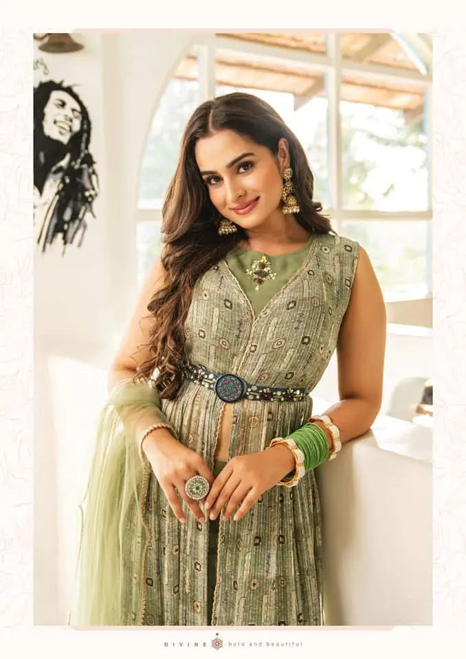 Pure Georgette Nyra Multicolor Pleated Suit Set RAADVI