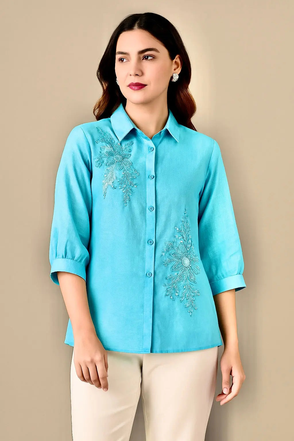 Pastel Blue Muslin Top - Embellished RAADVI