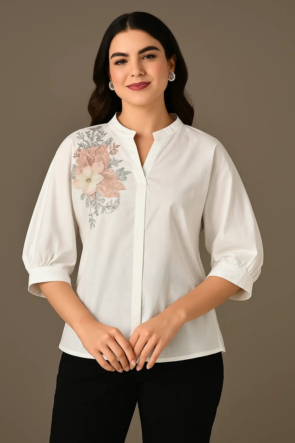 3D Floral White Top RAADVI