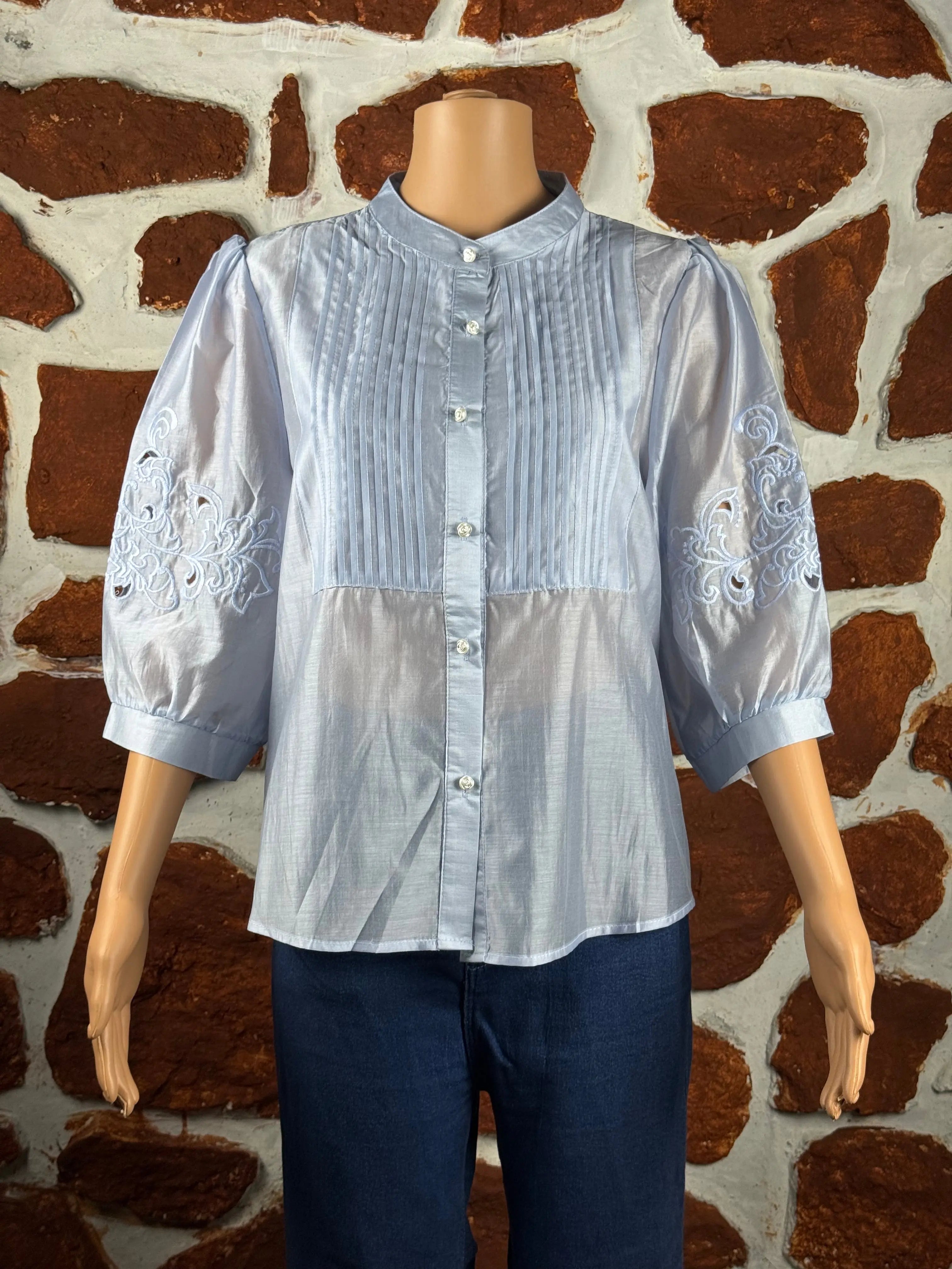 Sky Blue Crepe Sleeves Shirts RAADVI