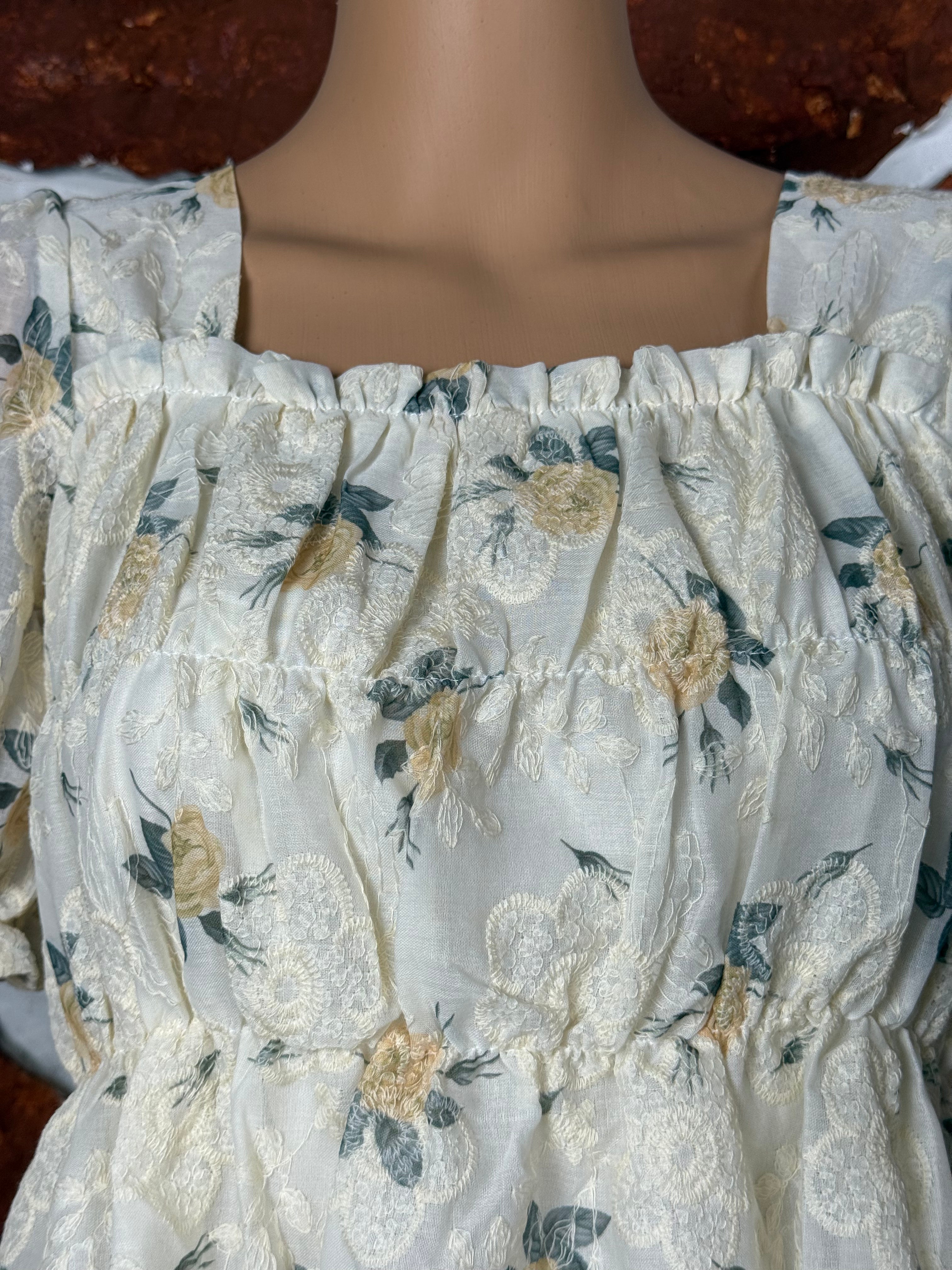 Embellished Yellow Floral White Top RAADVI