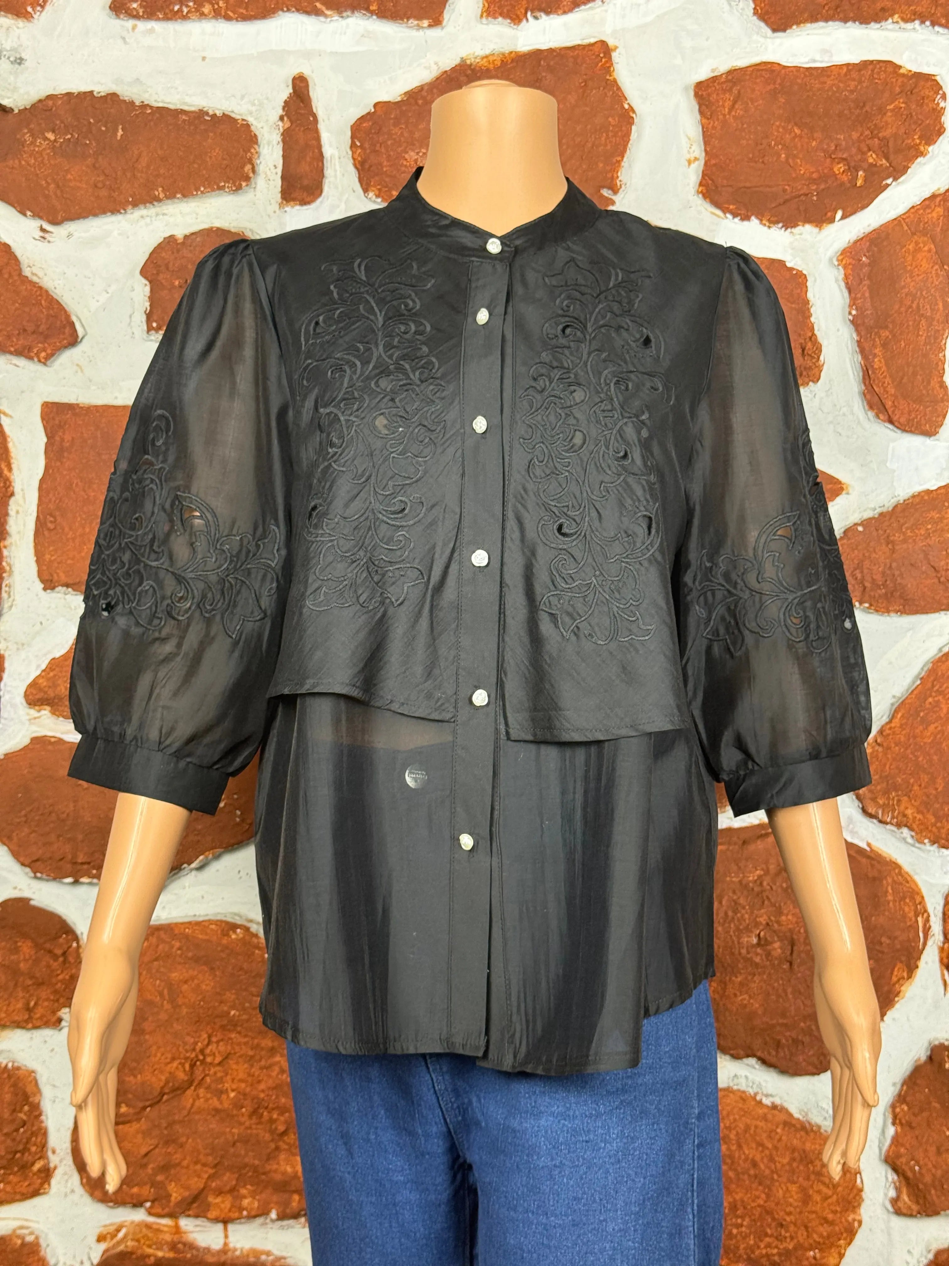 Elegant Black Embroidered Sheer Tunic Top RAADVI