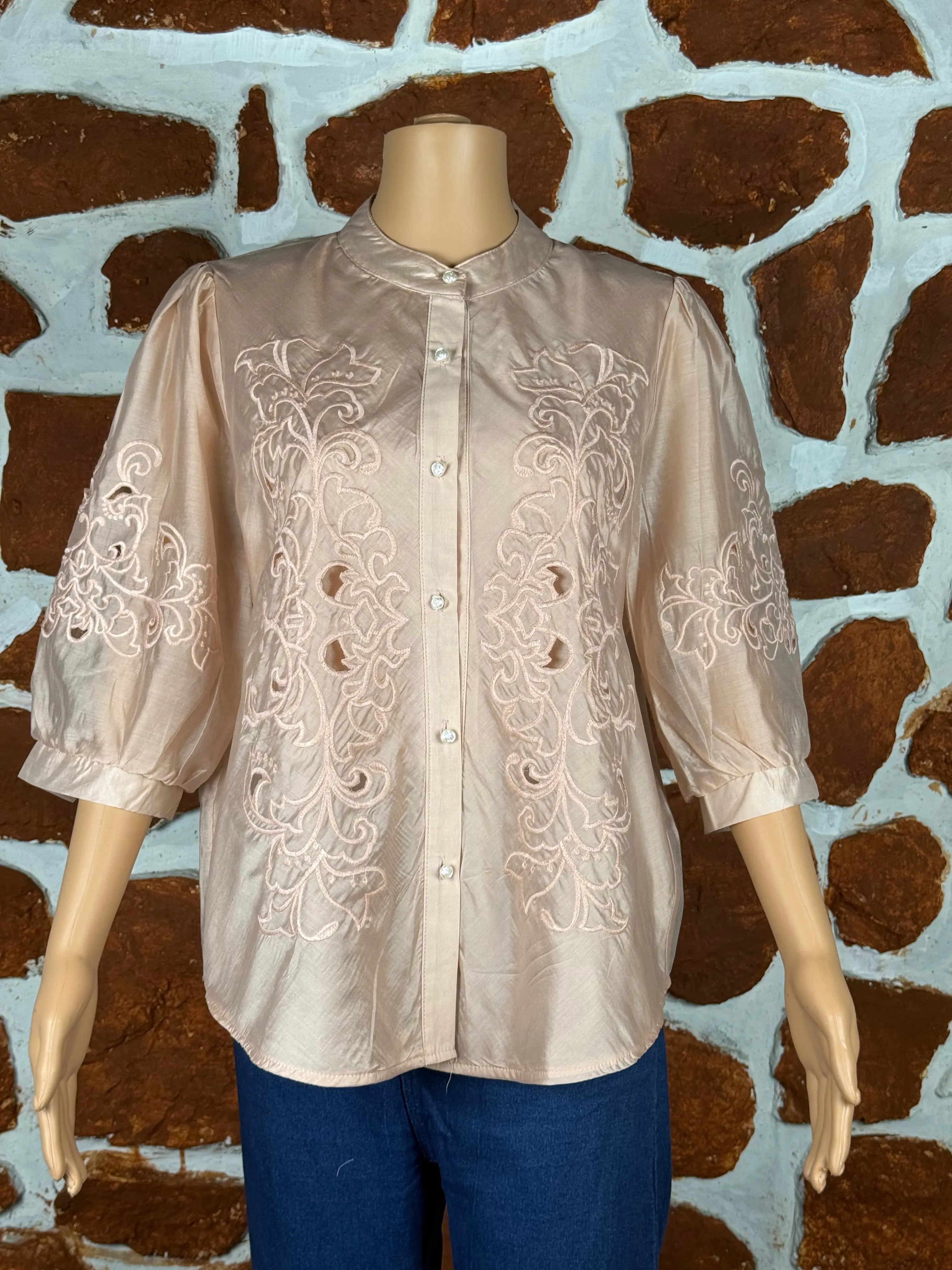 Elegant Peach Embroidered Sheer Tunic Top RAADVI