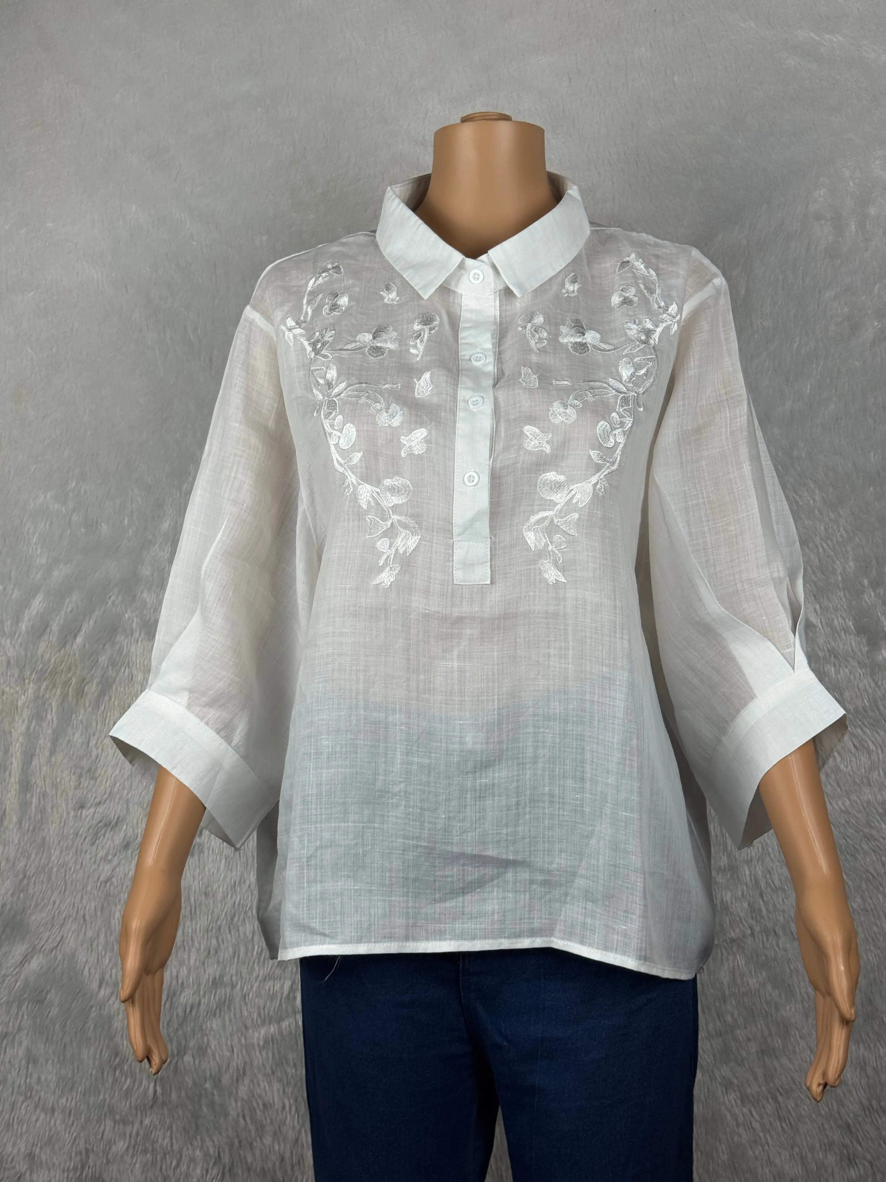 White Embroidered Linen Top RAADVI