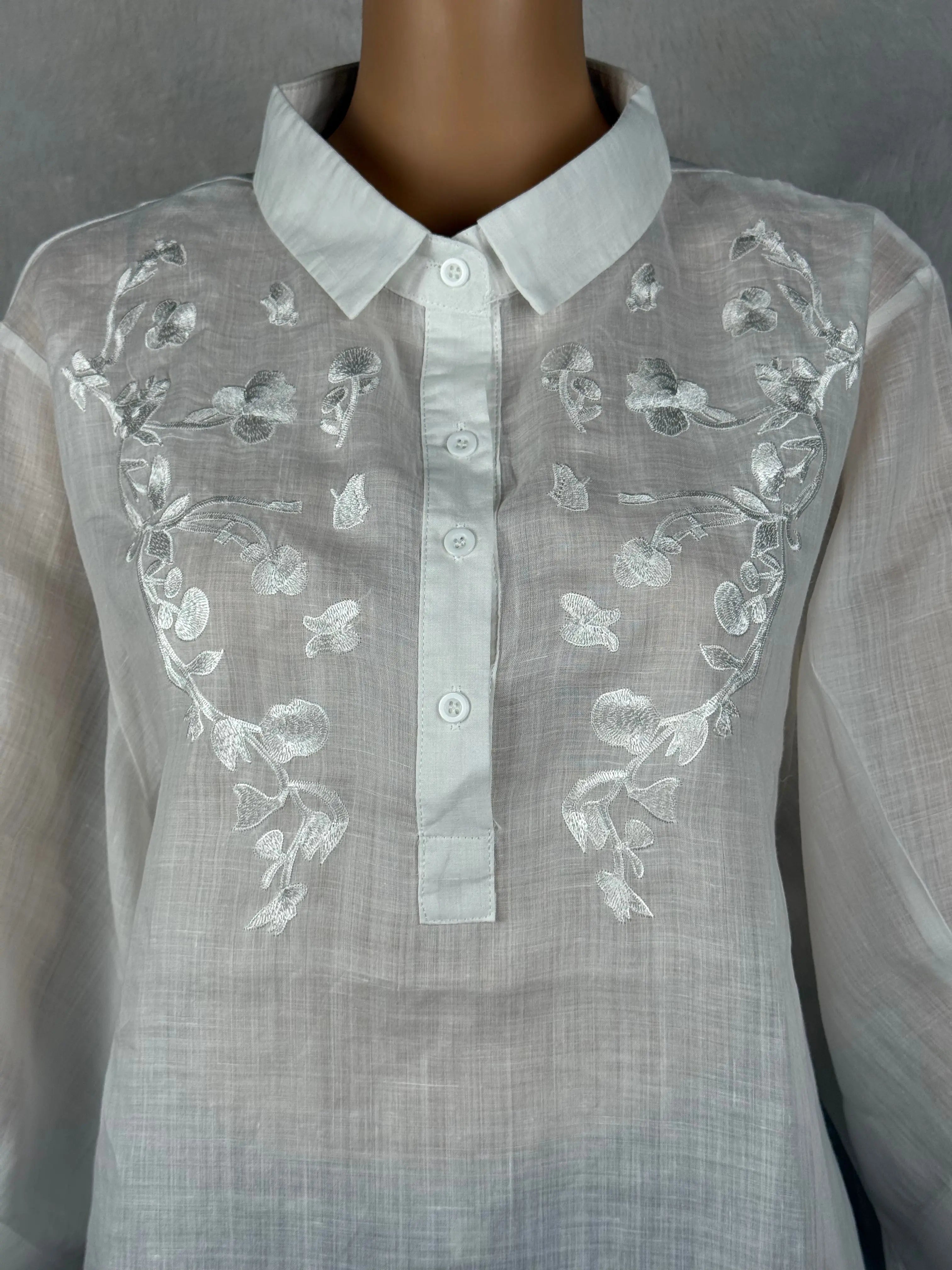 White Embroidered Linen Top RAADVI