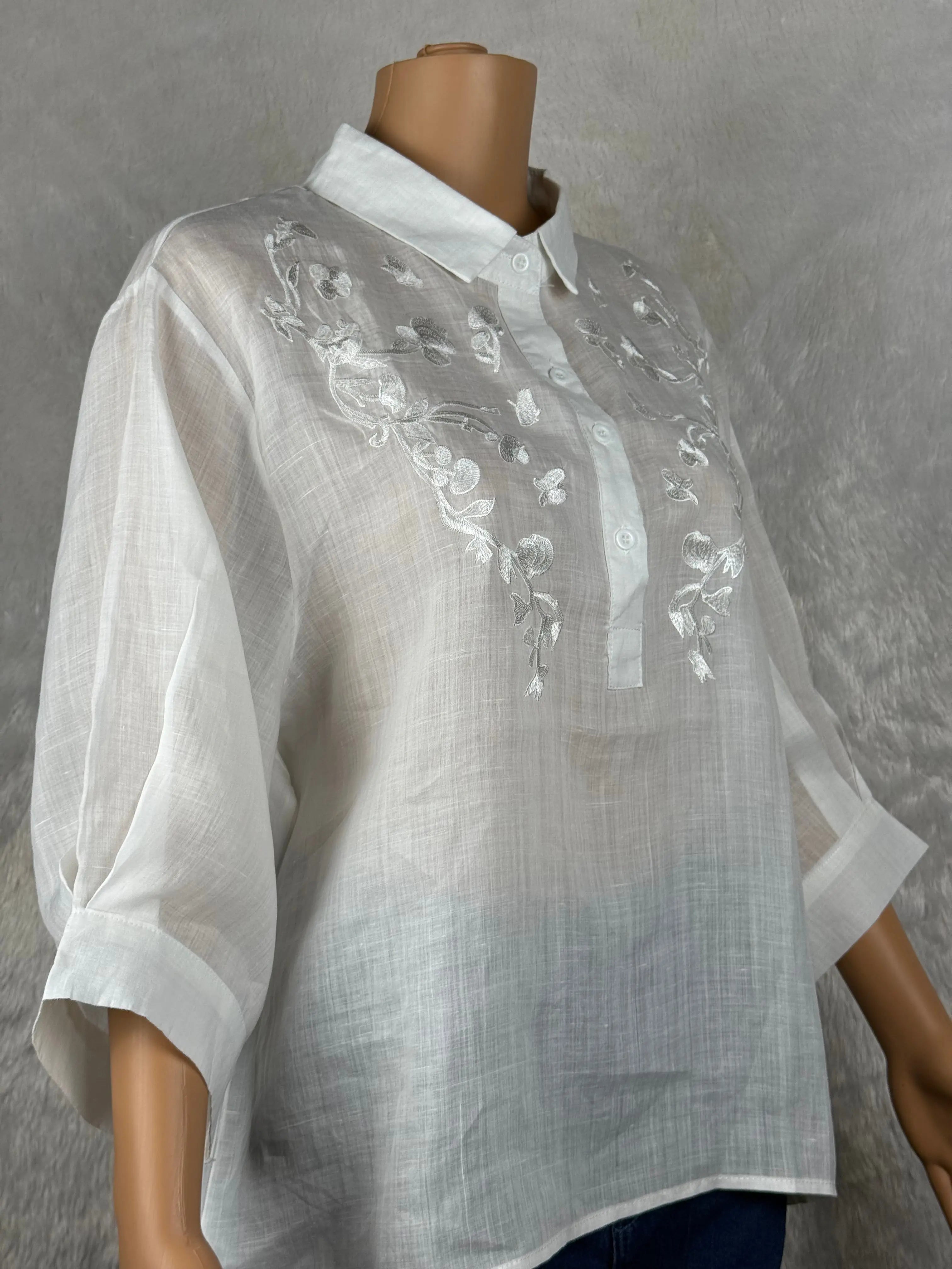 White Embroidered Linen Top RAADVI