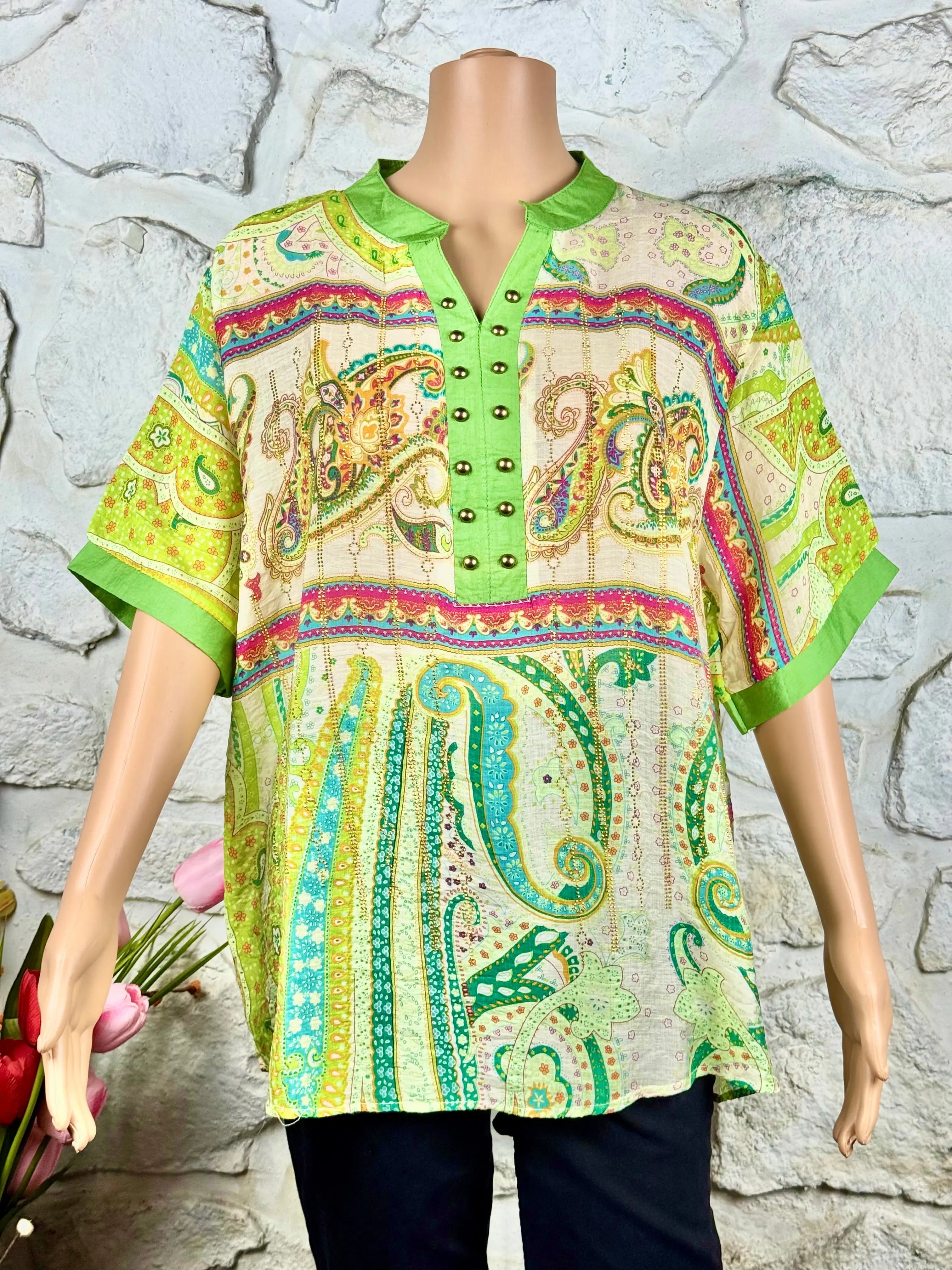 Green Muslin Top - Digital Print RAADVI