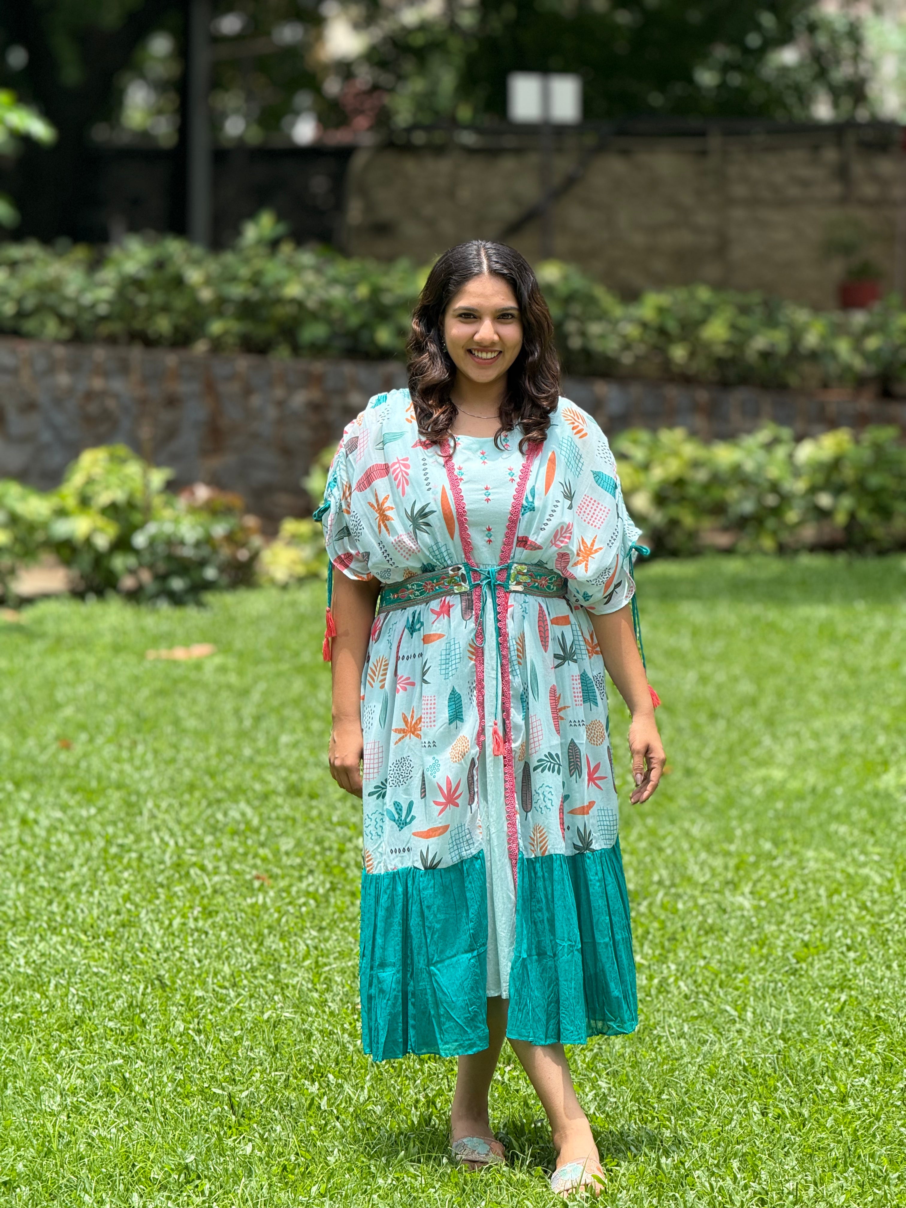 Embellished Green Mul Cotton Dress RAADVI