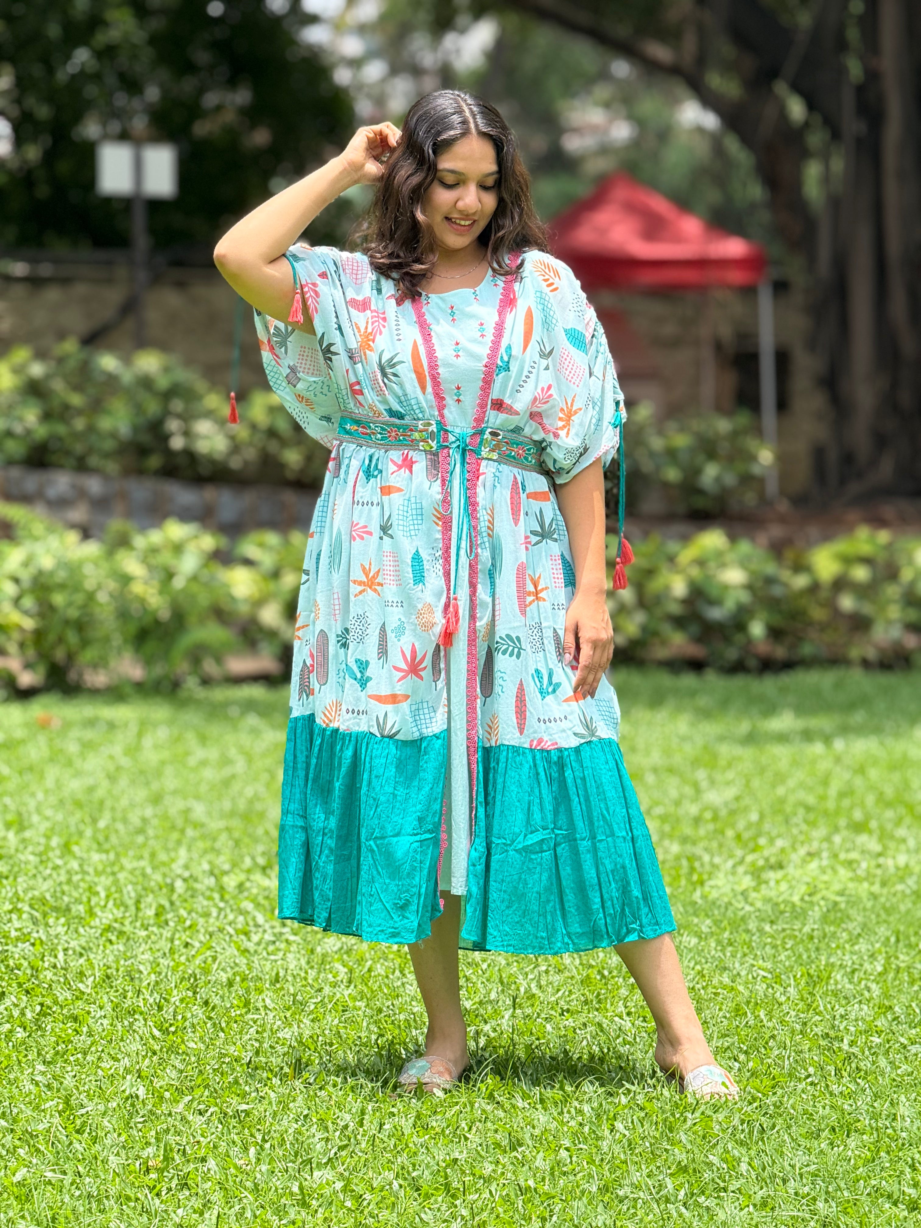 Embellished Green Mul Cotton Dress RAADVI
