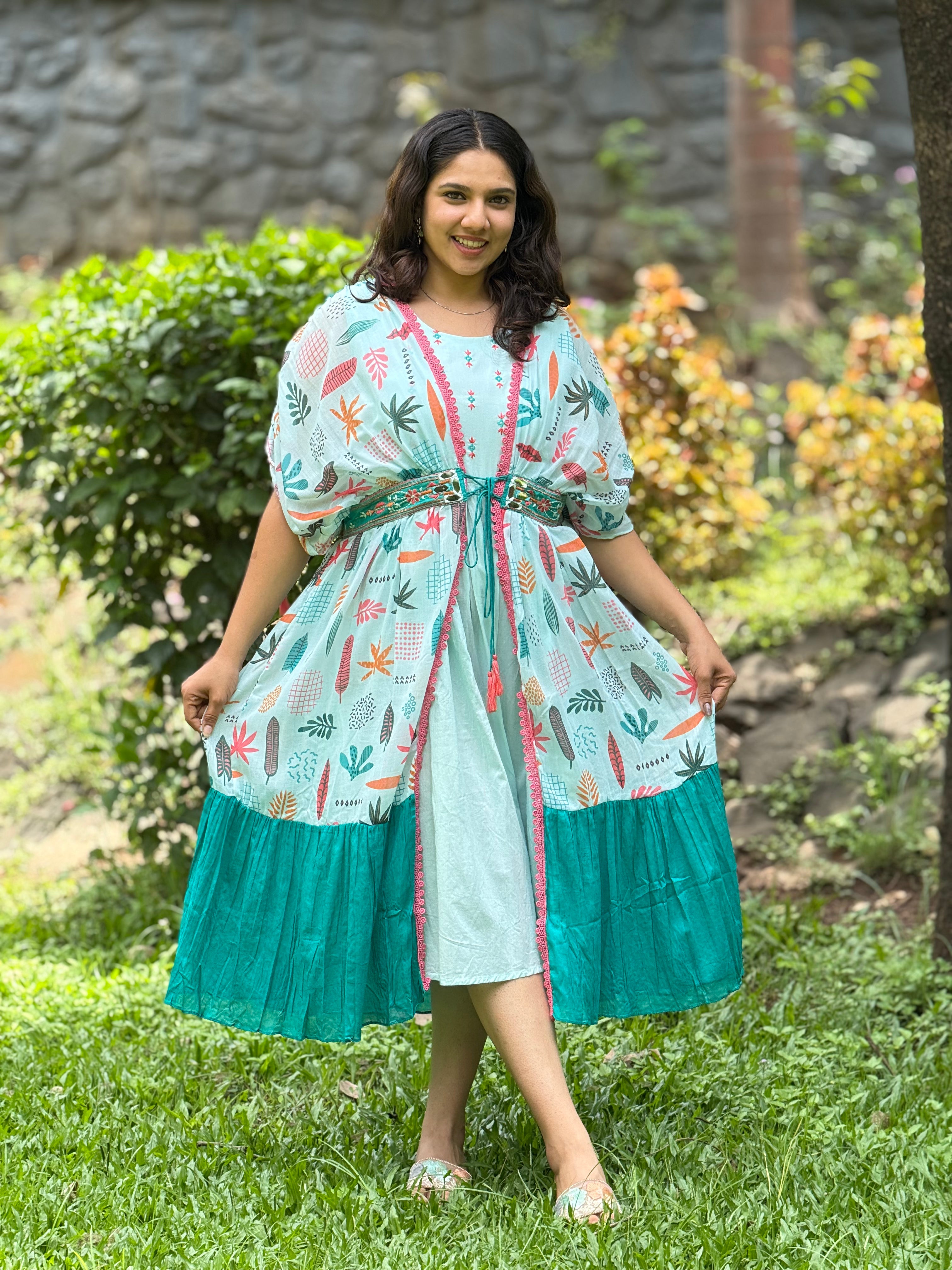 Embellished Green Mul Cotton Dress RAADVI