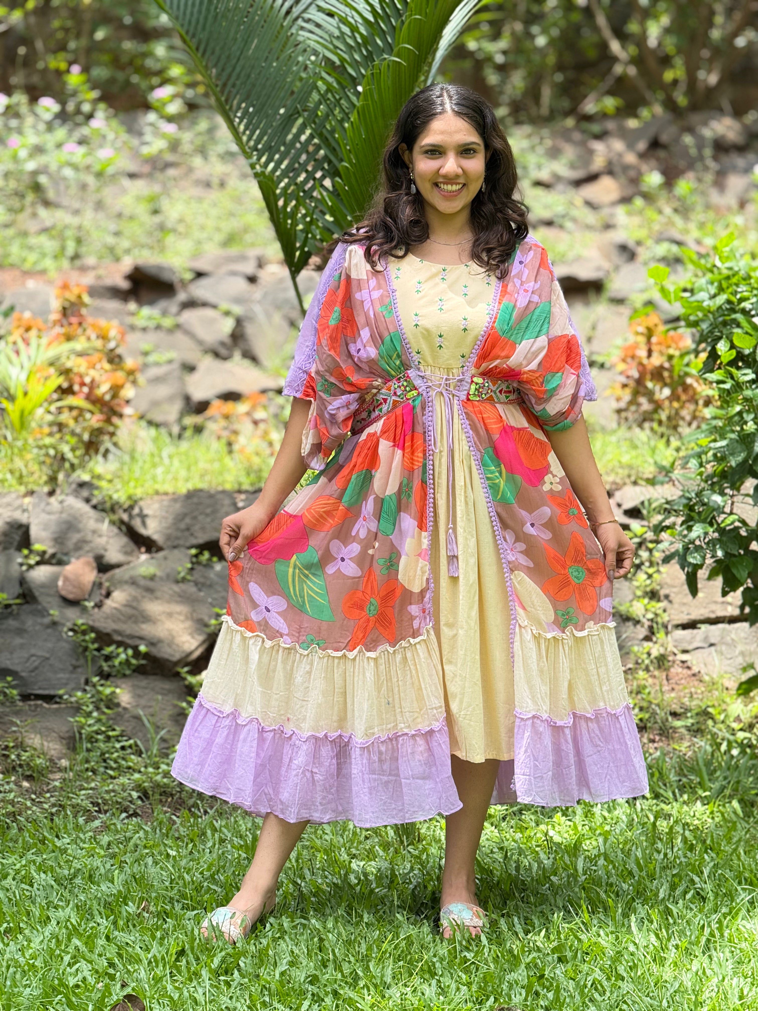 Embellished Lavender Mul Cotton Dress RAADVI