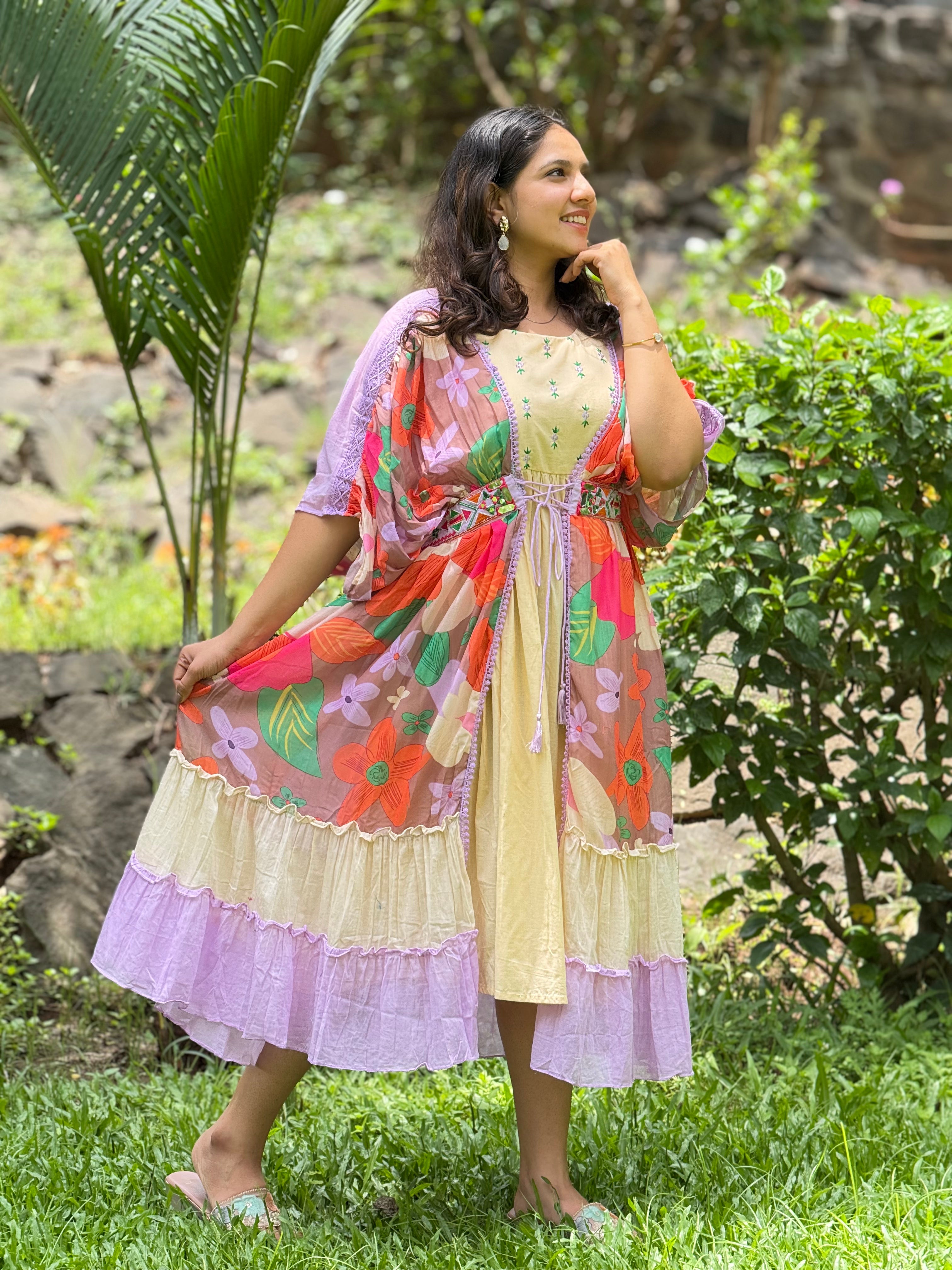 Embellished Lavender Mul Cotton Dress RAADVI