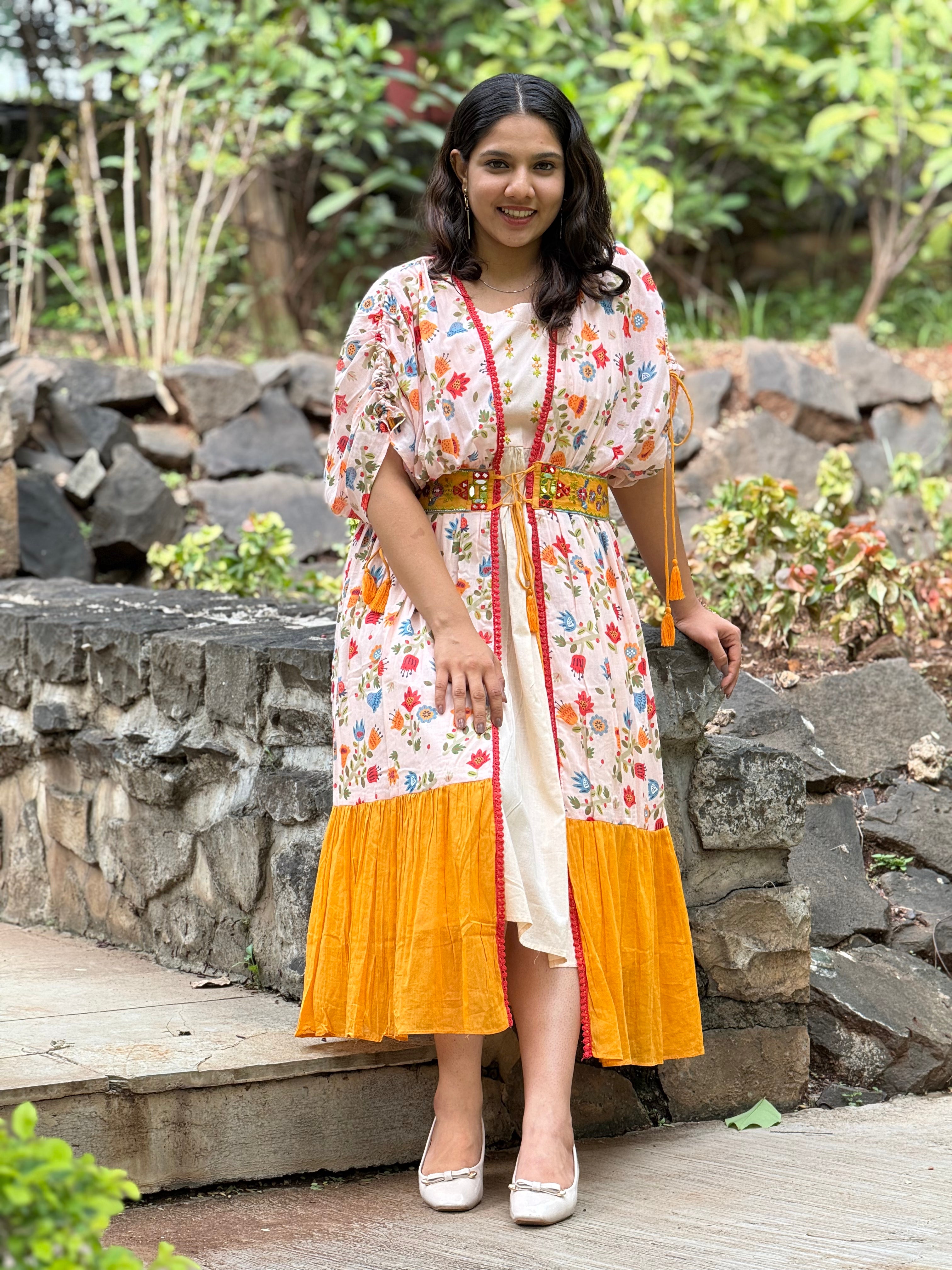 Embellished Orange Mul Cotton Dress RAADVI