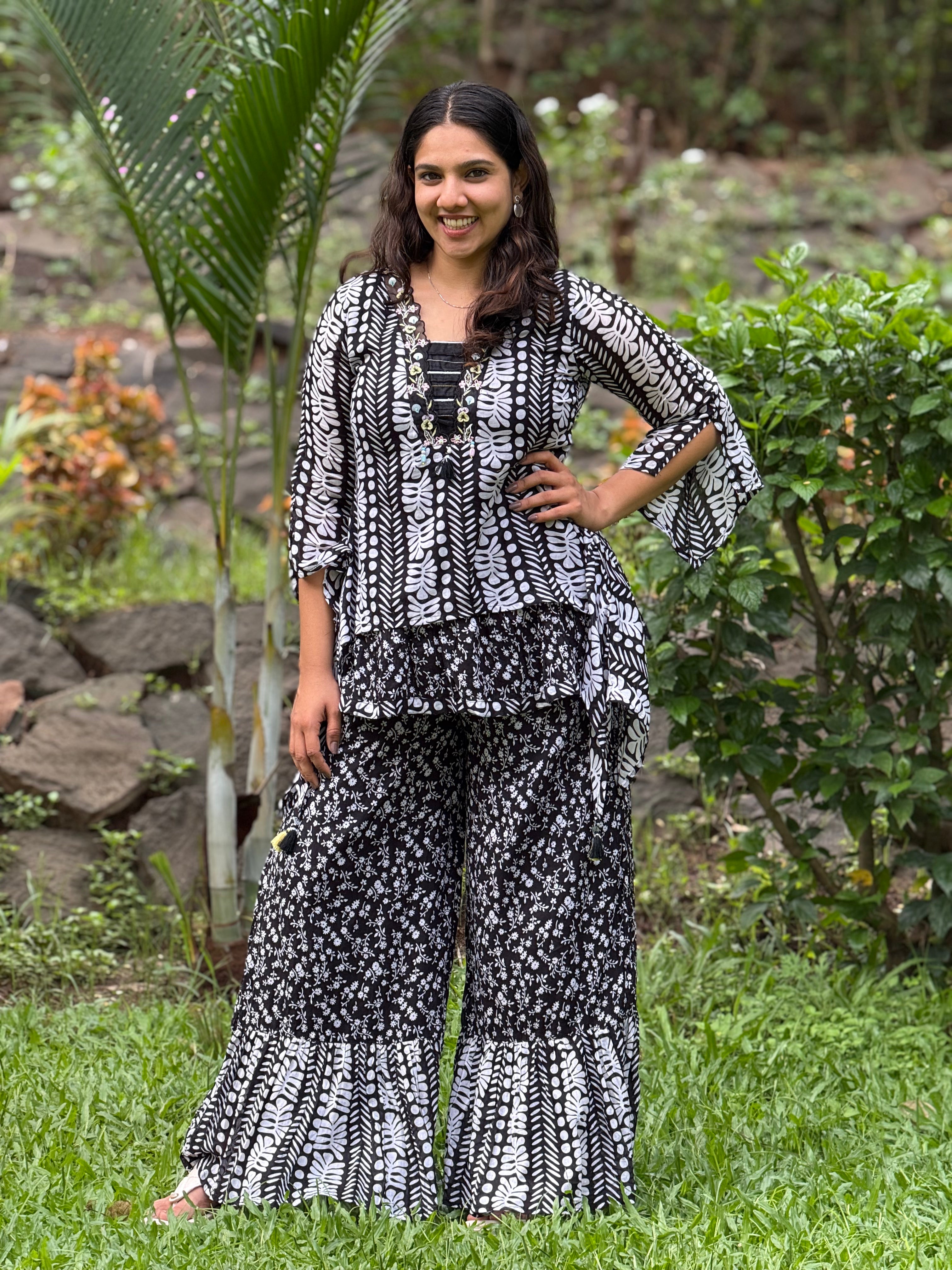 Printed Black 3 piece Cotton  Co-Ord Set RAADVI