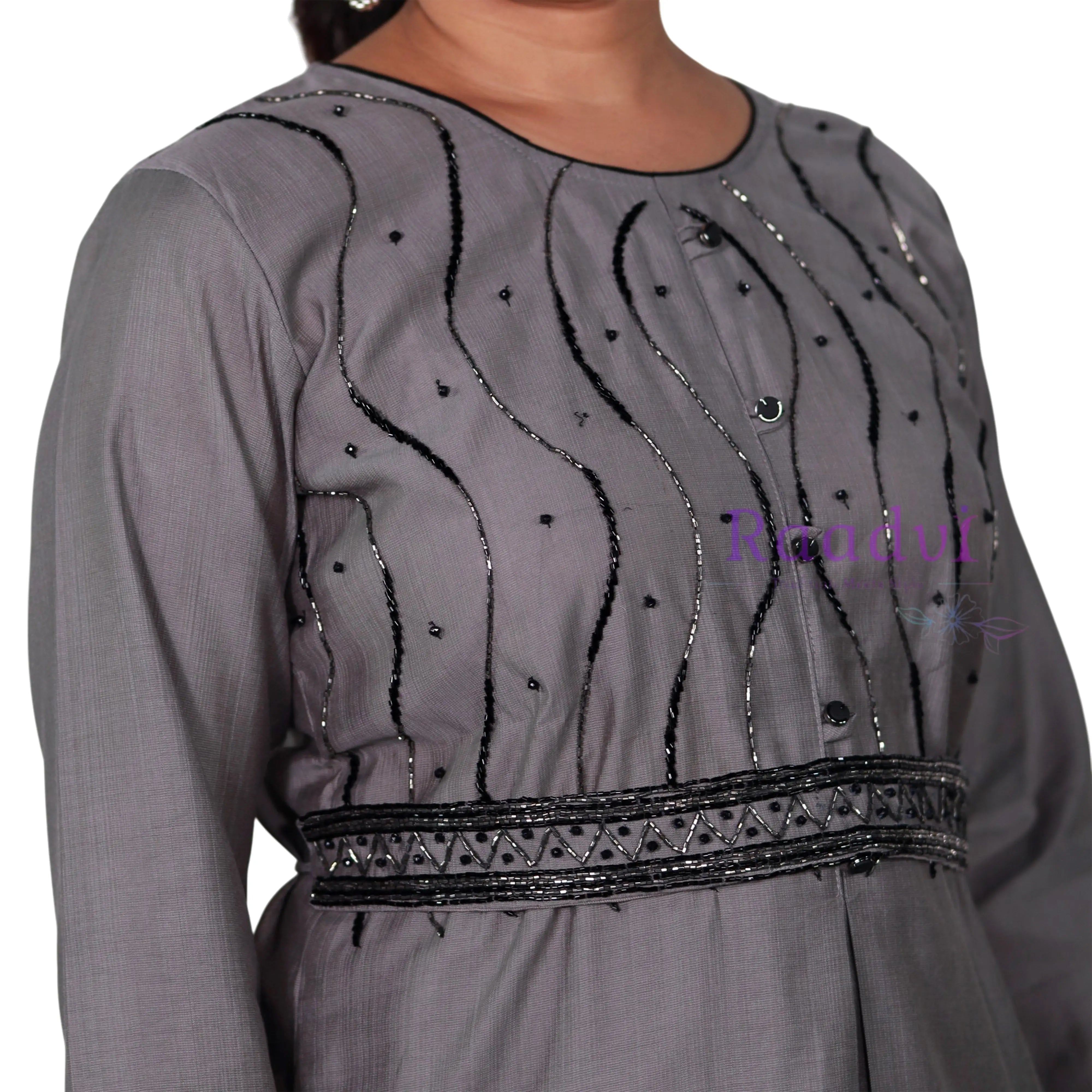 Embellished Grey Cotton Silk Kurta Set RAADVI