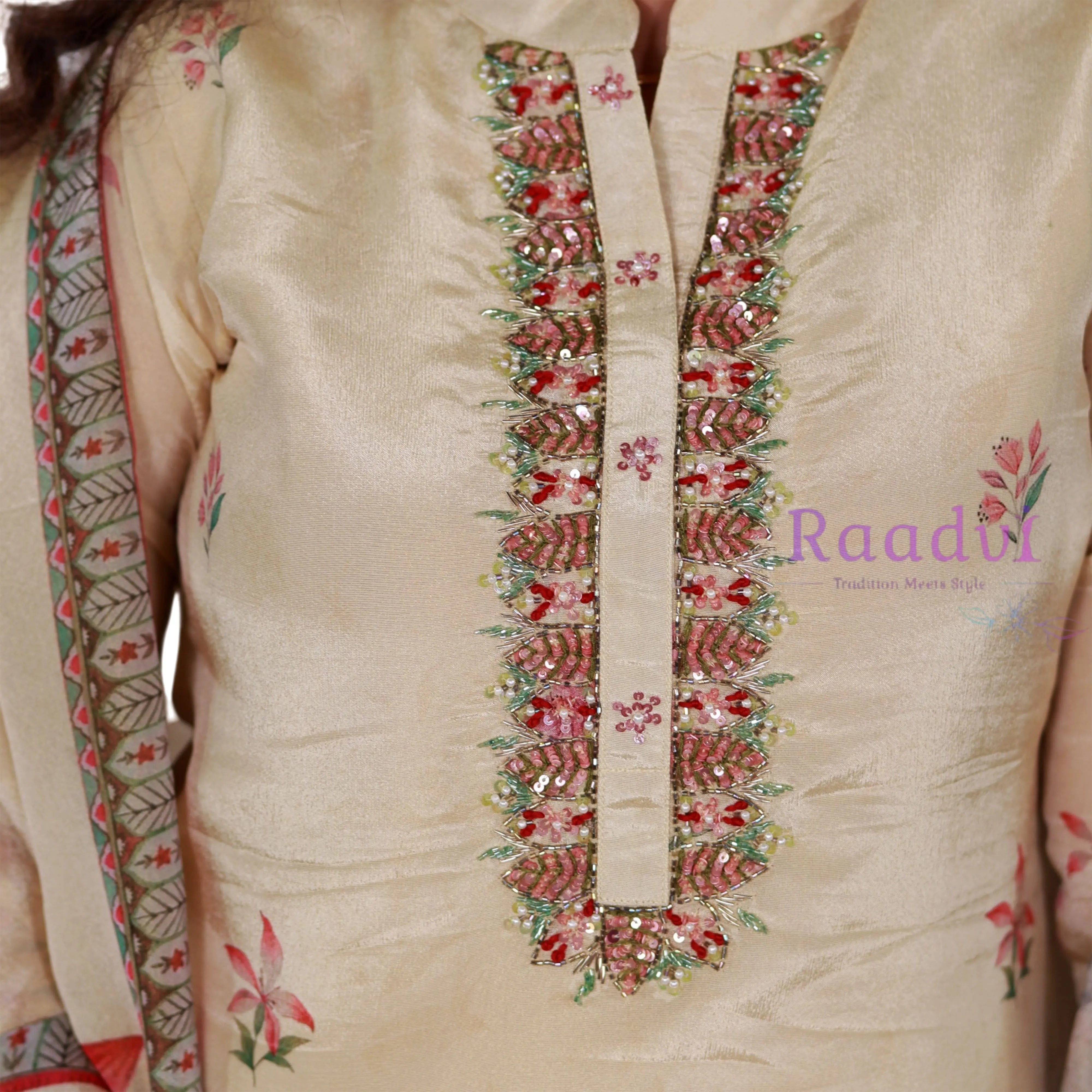 Pure Shimmer Silk Beige Suit RAADVI