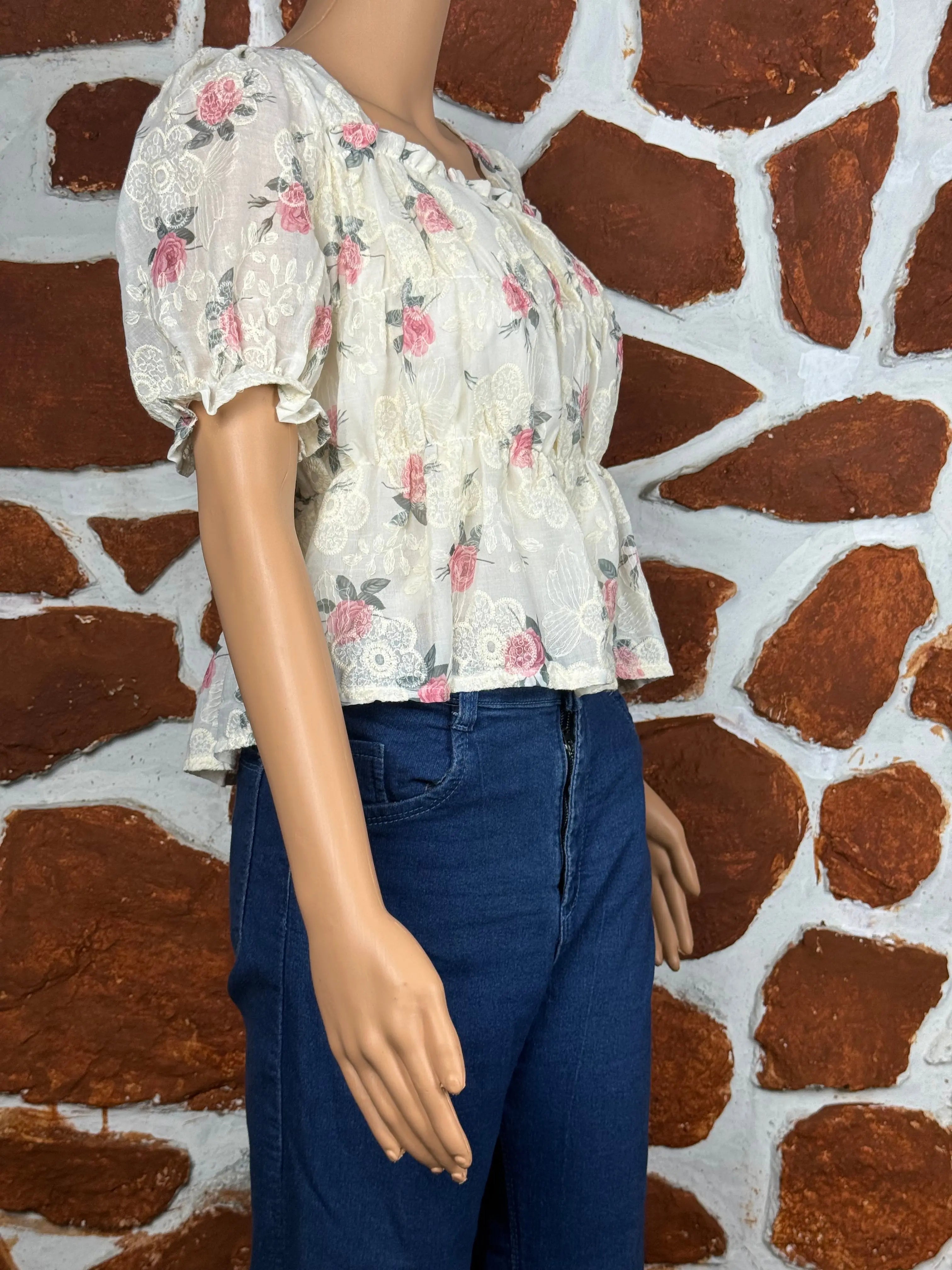 Embellished Floral White Top RAADVI