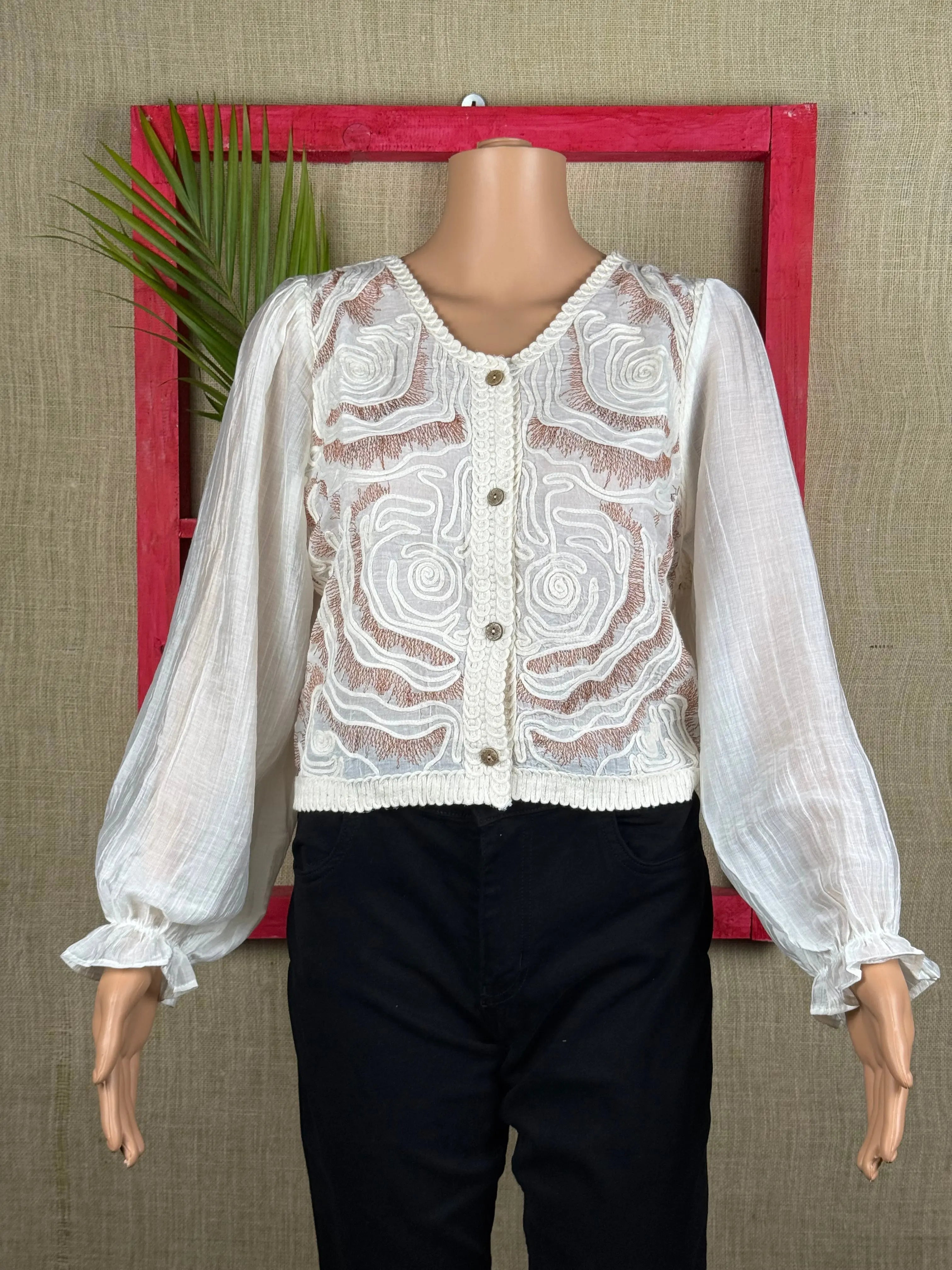 Embroidered Nated White Top RAADVI