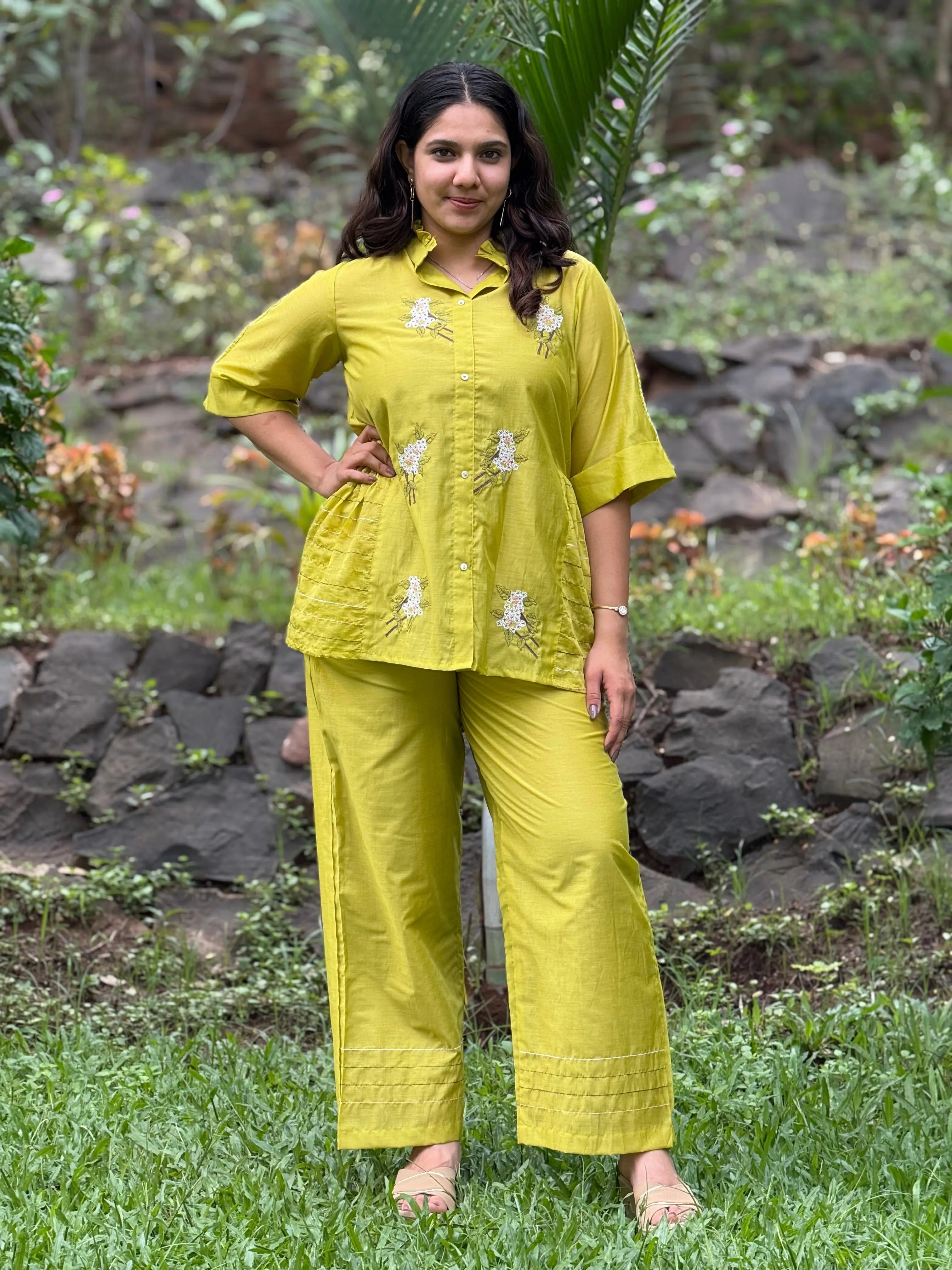 Embroidered Green Pure Cotton Co-Ord Set RAADVI